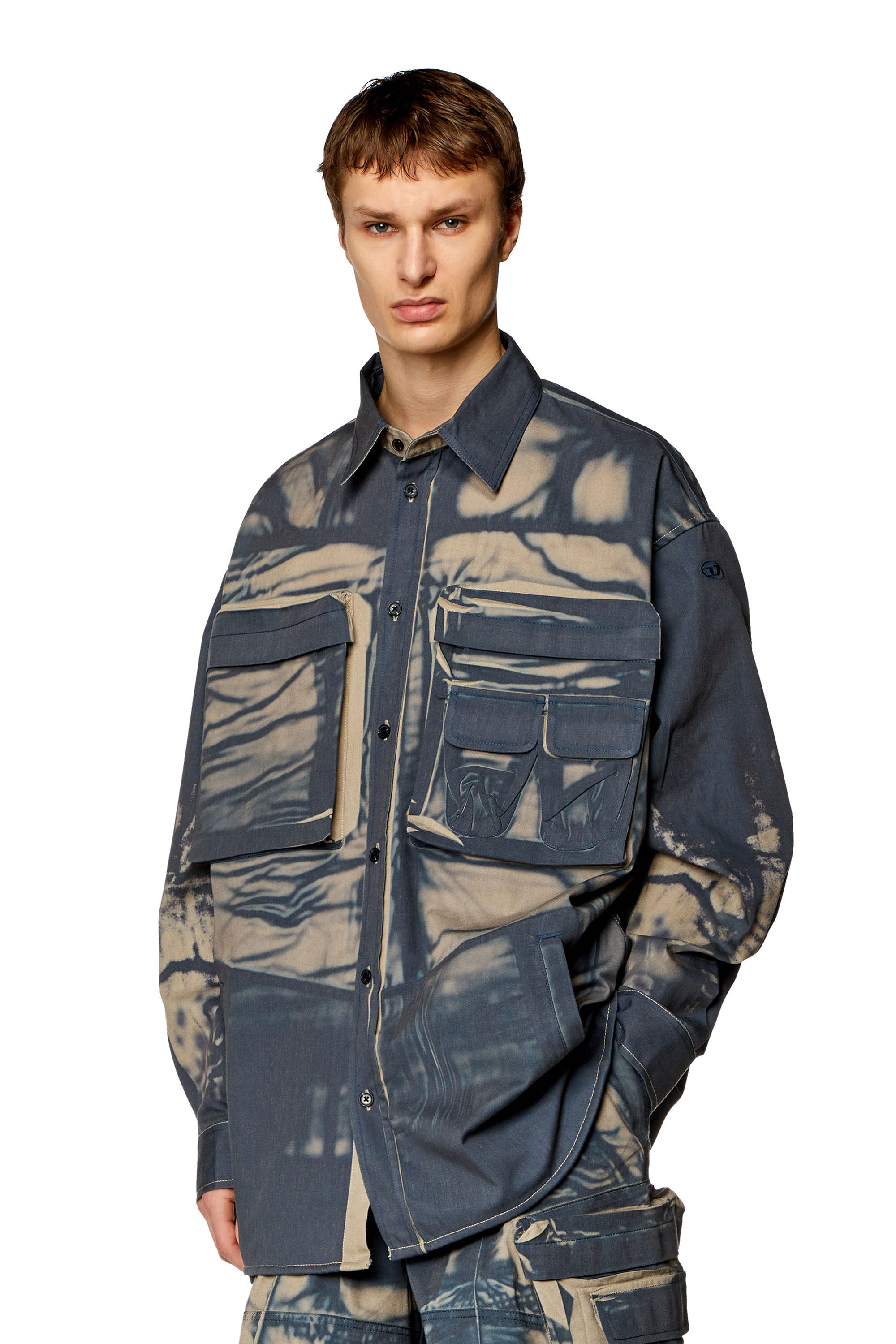 Diesel - S-CADD, Man Cargo shirt with creased print in Multicolor - Image 3