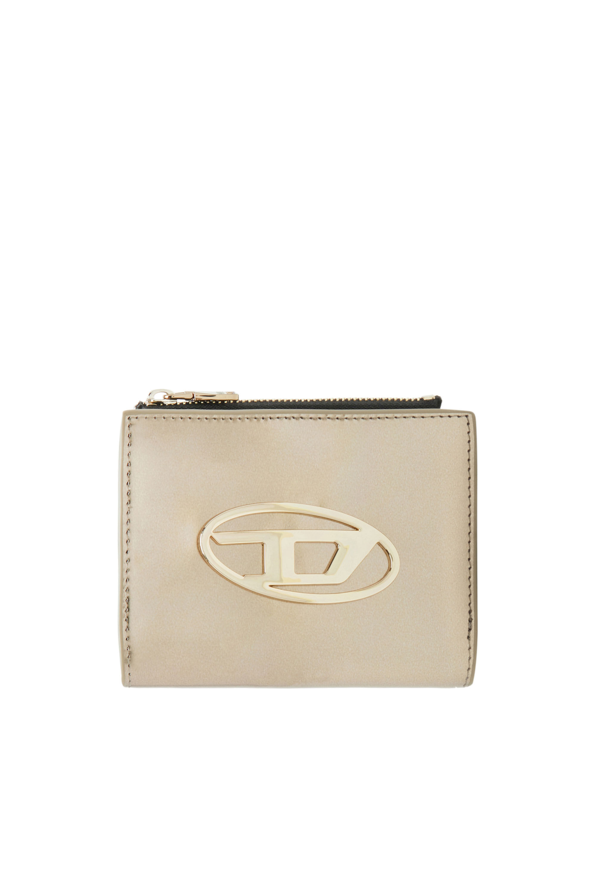 Diesel - BI-FOLD ZIP, Woman's Small wallet in metallic leather in Yellow - 1