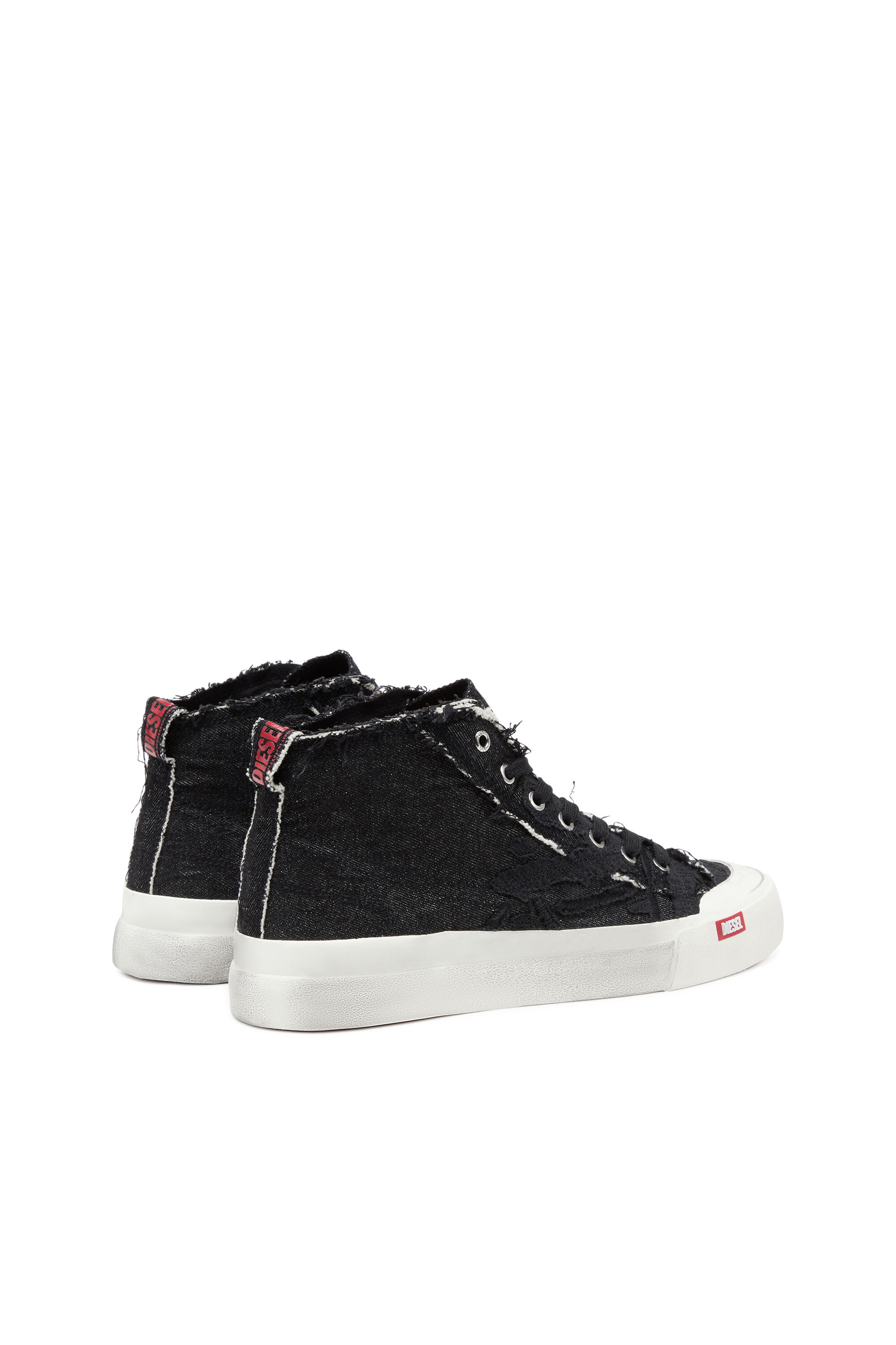 Diesel - S-ATHOS MID, Man S-Athos Mid-Destroyed gauze and denim high-top sneakers in Black - Image 3