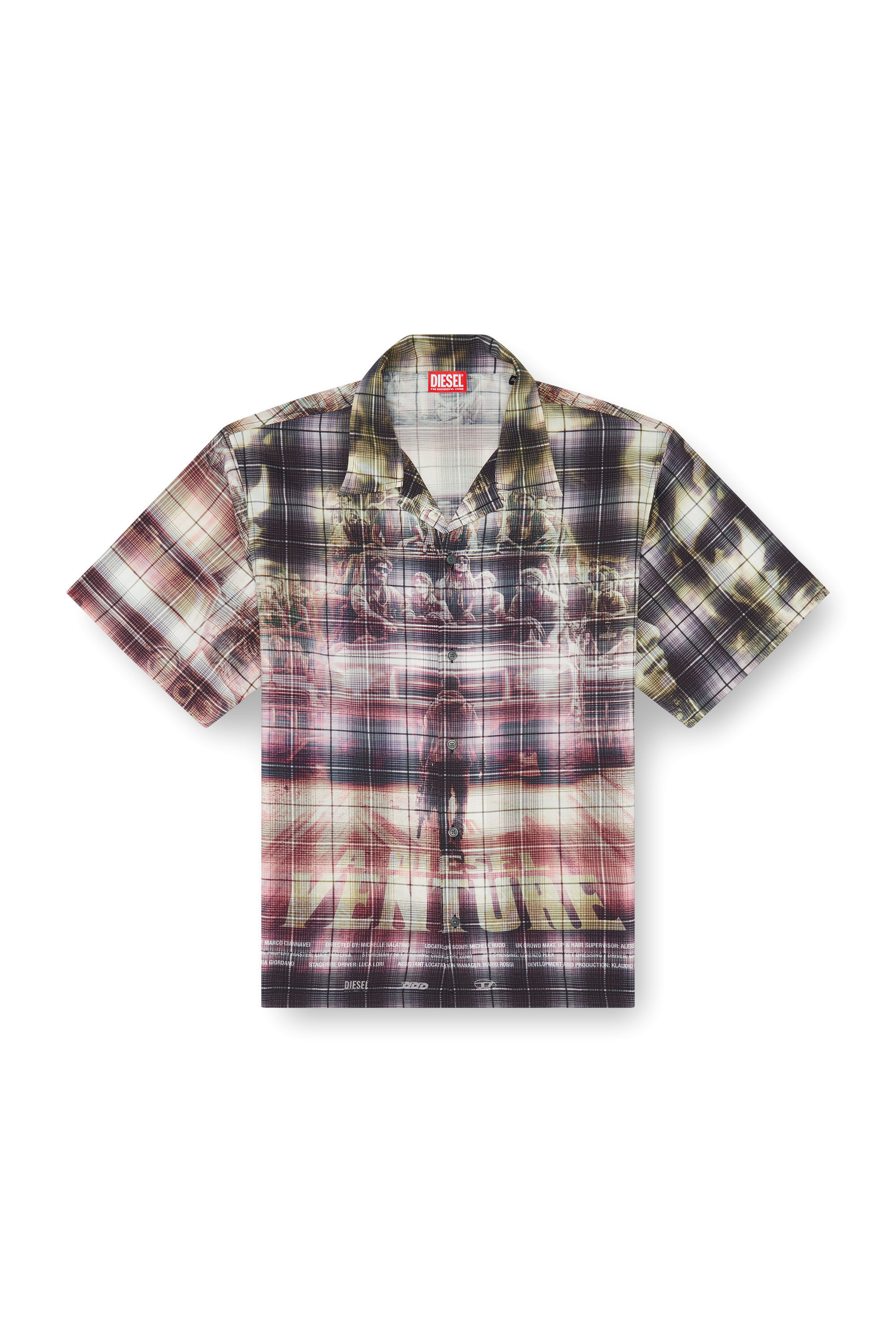 Diesel - S-TILBORG, Man Short-sleeve check shirt with poster print in Multicolor - Image 2