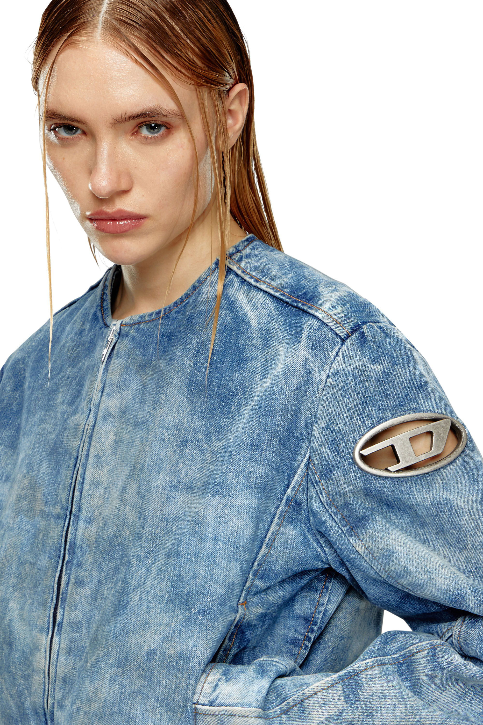 Diesel - DE-CALUR-FSE, Woman Denim jacket with biker zip details in Blue - Image 4