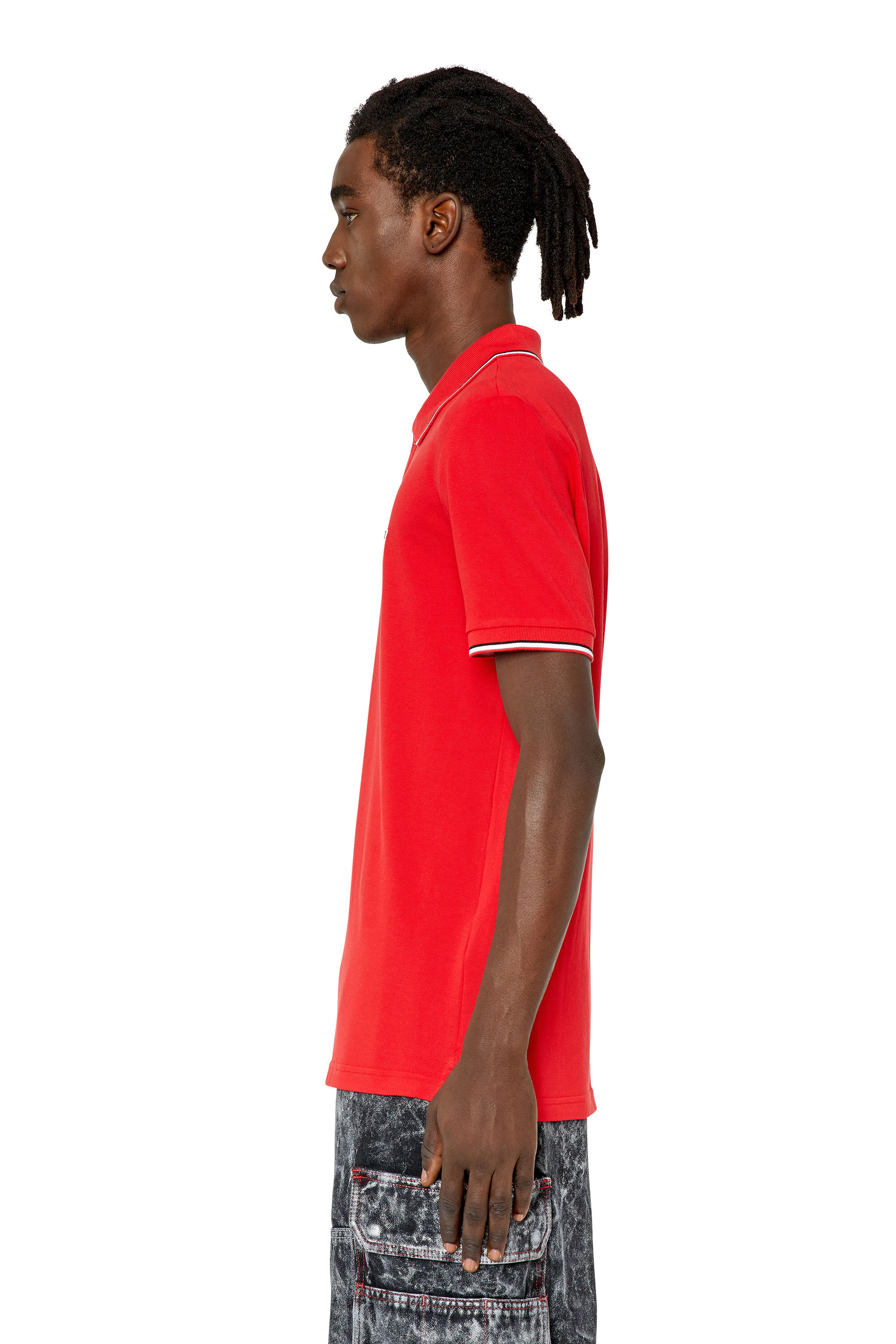 Diesel - T-SMITH-D, Man Polo shirt with striped trims in Red - Image 6