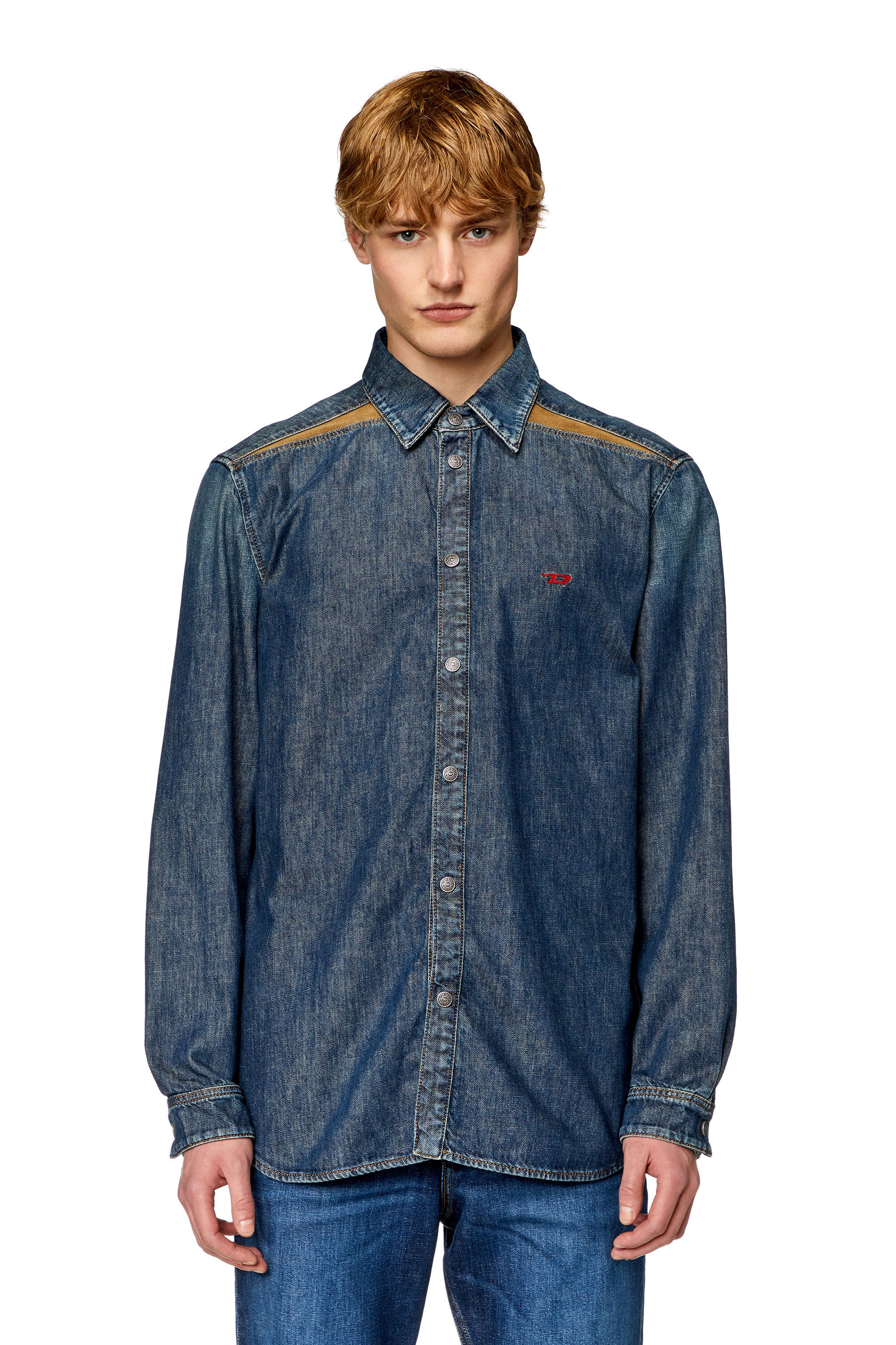 Diesel - D-SIMPLY-RS-D, Man Shirt in denim with contrasting panels in Blue - Image 2