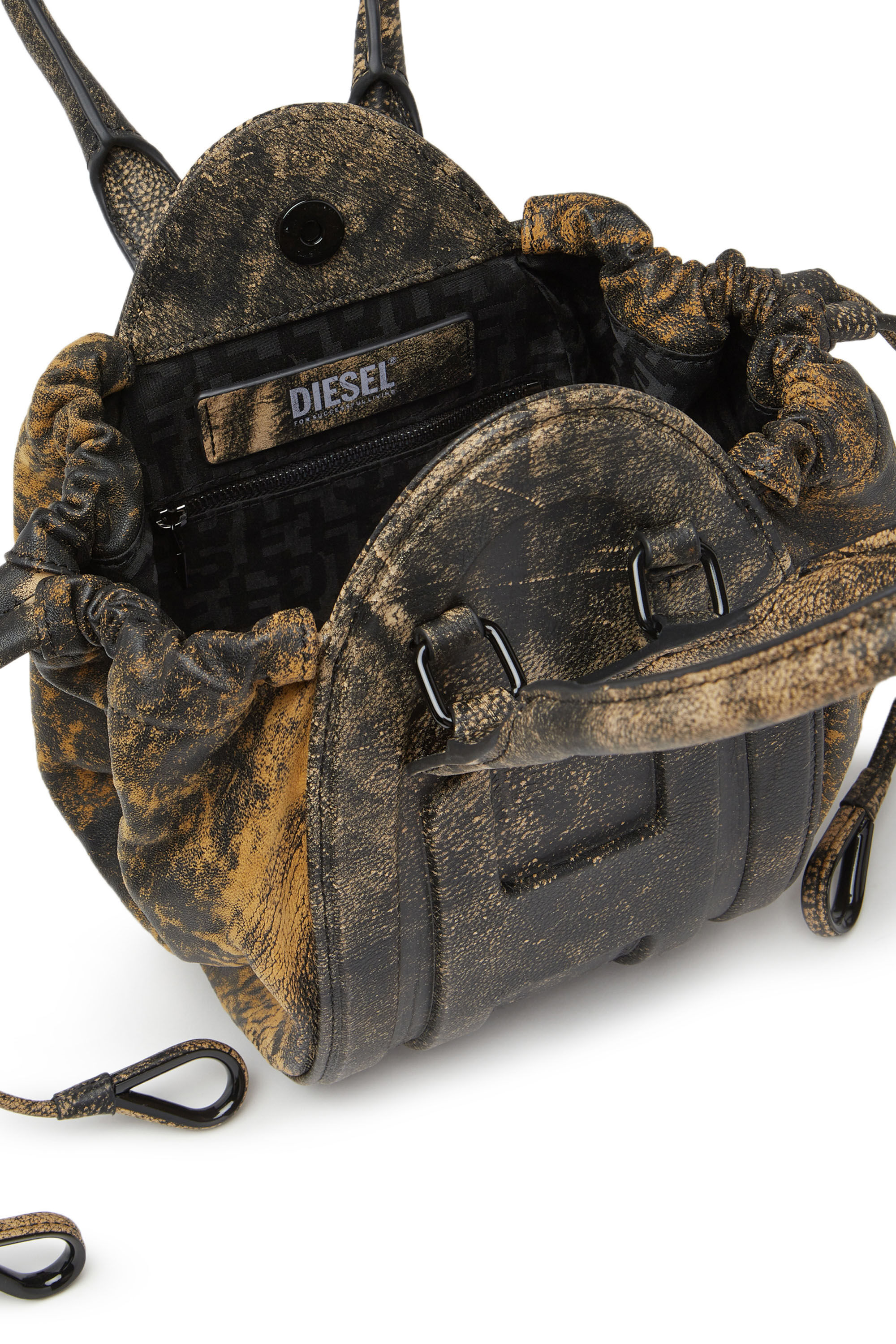 Diesel - 1DR-FOLD XS, Woman 1DR-Fold XS - Oval logo handbag in marbled leather in Brown - Image 2