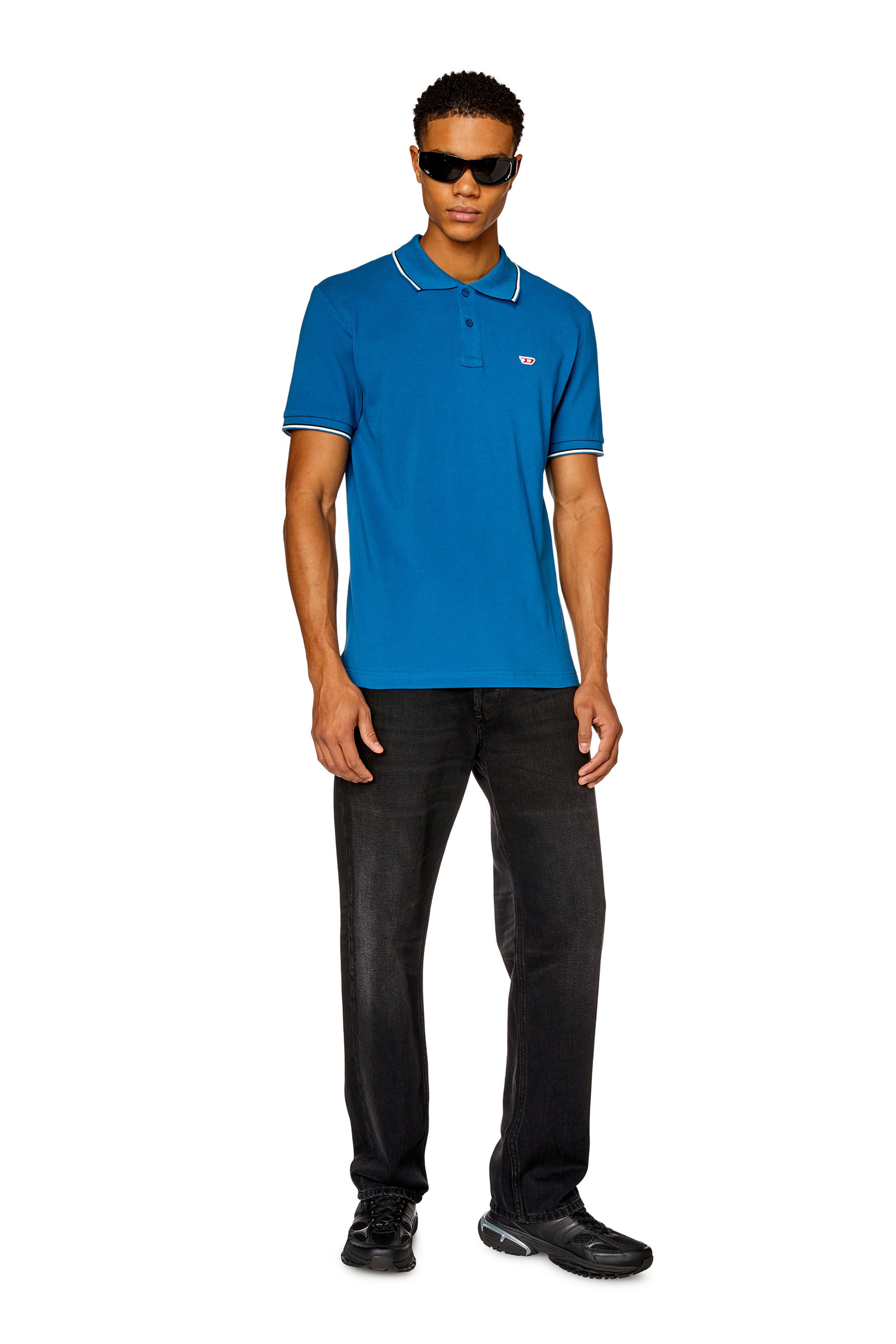 Diesel - T-SMITH-D, Man Polo shirt with striped trims in Blue - Image 1