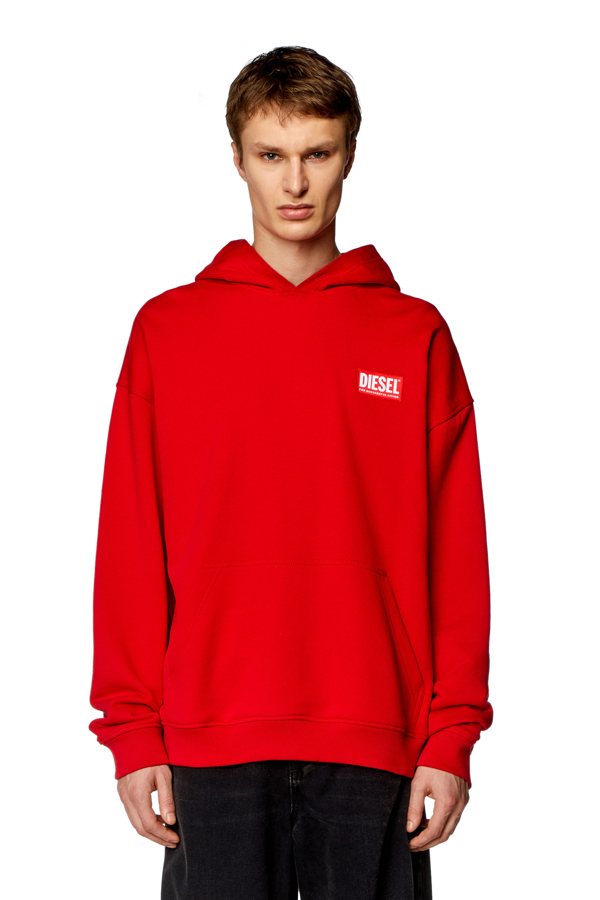 Diesel - S-NLABEL-HOOD-L1, Man Oversized hoodie with logo patch in Red - Image 3