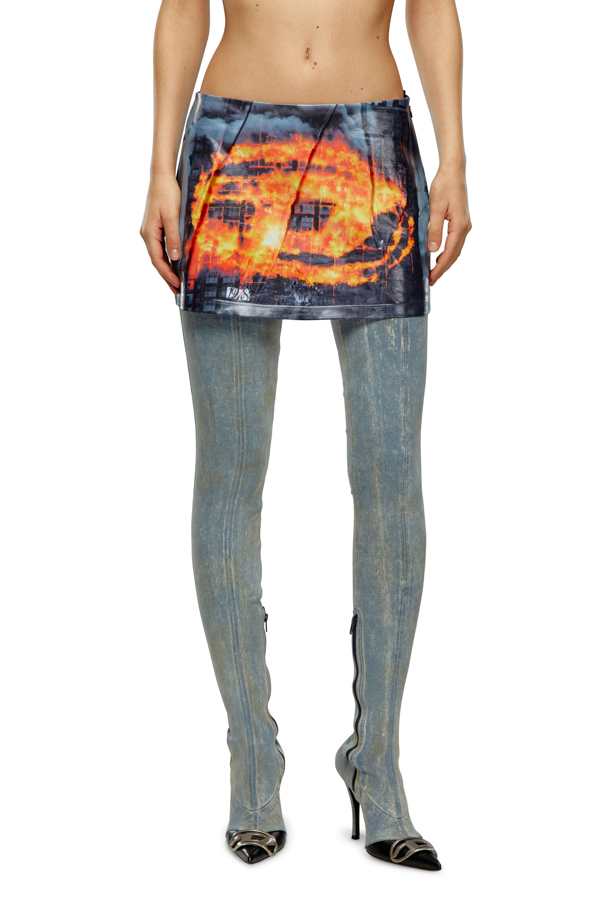 Diesel - O-HUNT, Woman Short skirt with poster print in Multicolor - Image 3