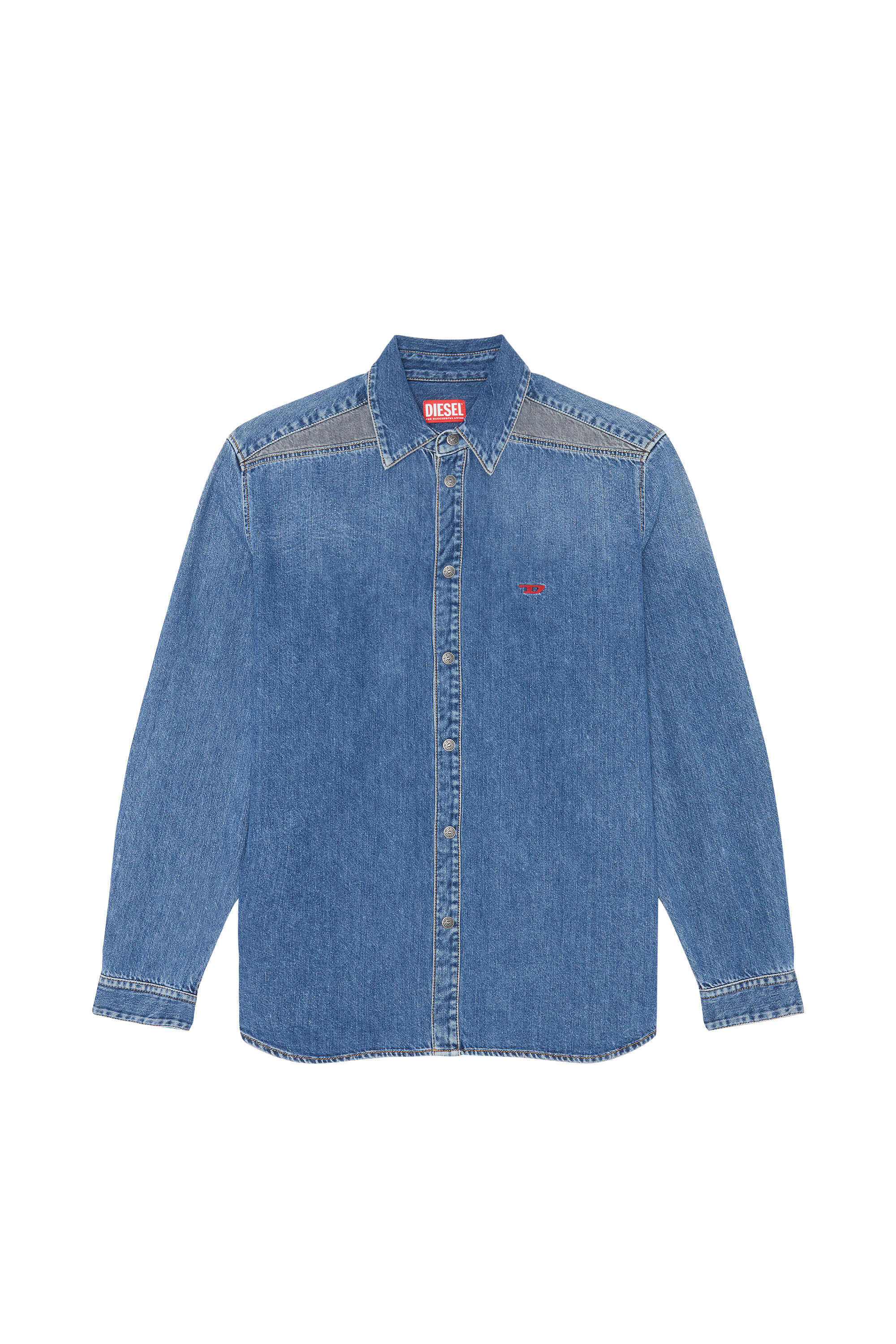 Diesel - D-SIMPLY-RS, Man Denim shirt with contrast inserts in Blue - Image 2