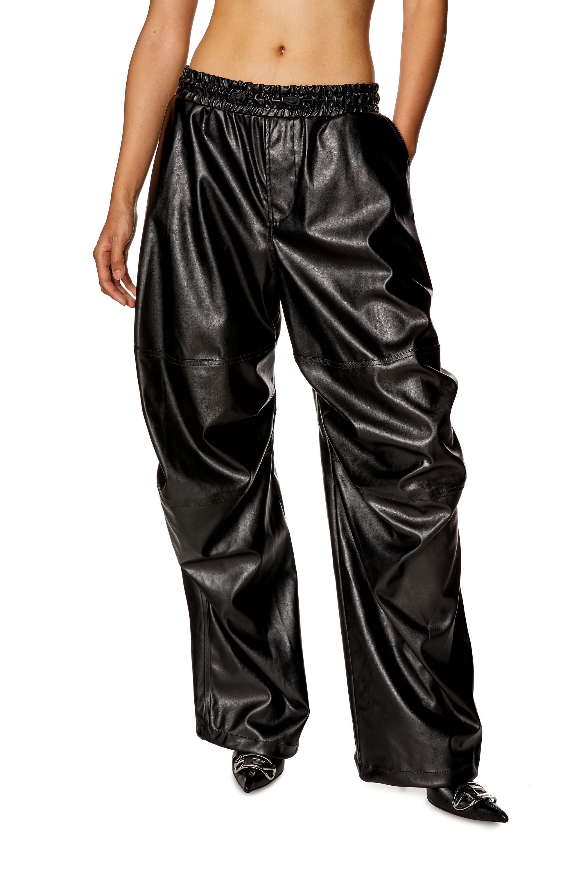 Diesel - P-MARTY-LTHF, Woman's Oversized cargo pants in coated fabric in Black - 3