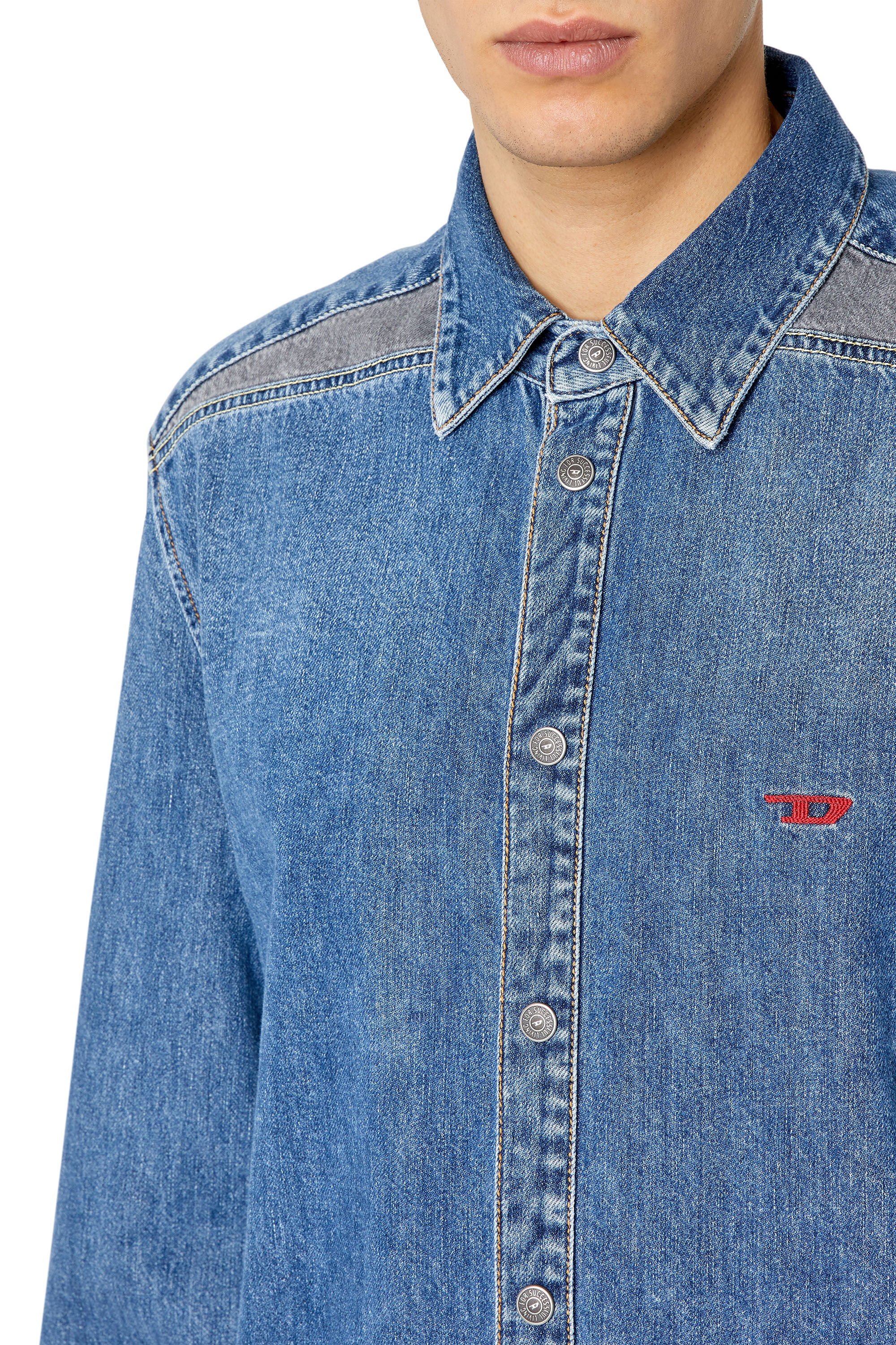 Diesel - D-SIMPLY-RS, Man Denim shirt with contrast inserts in Blue - Image 4