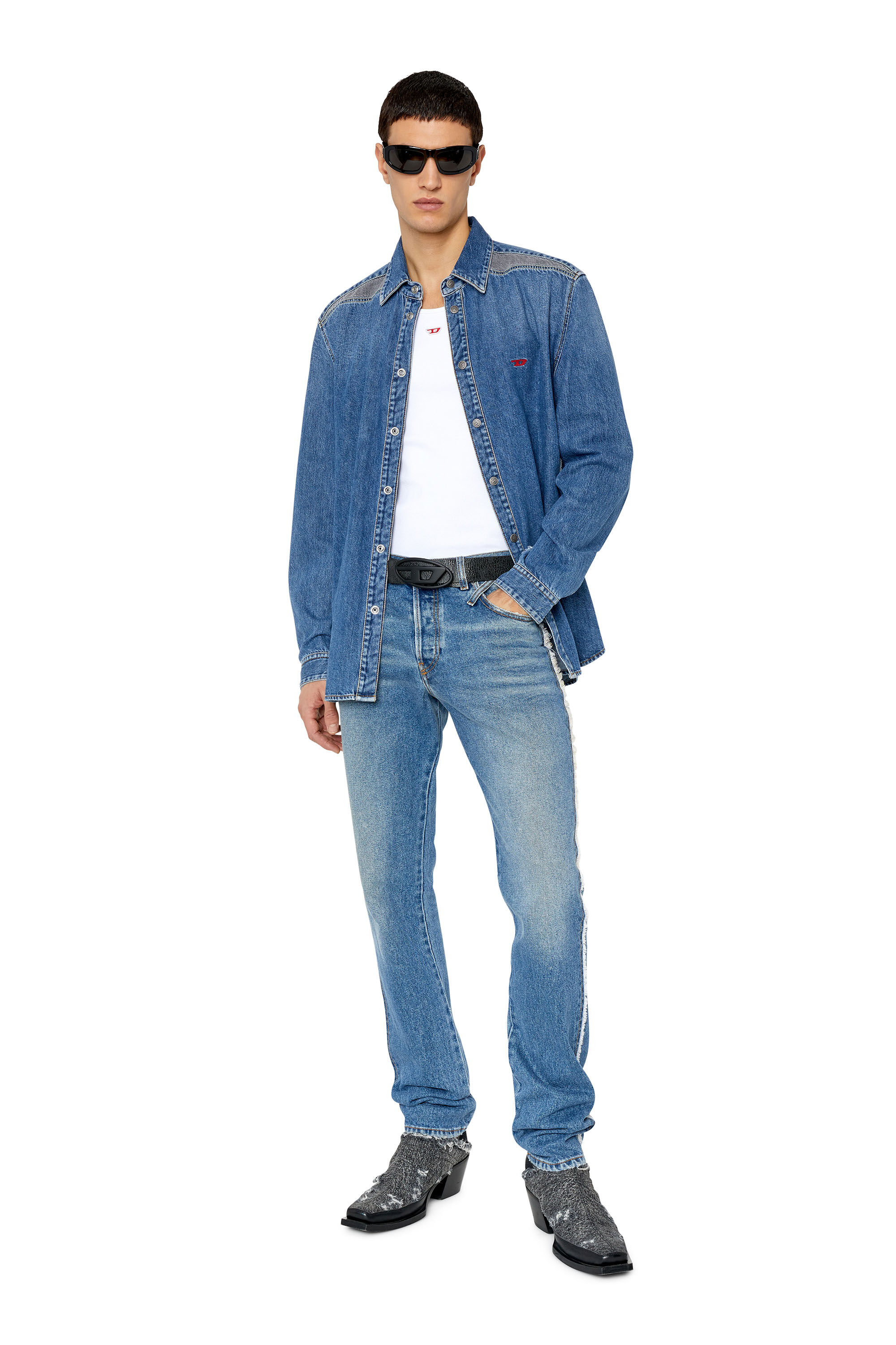 Diesel - D-SIMPLY-RS, Man Denim shirt with contrast inserts in Blue - Image 1