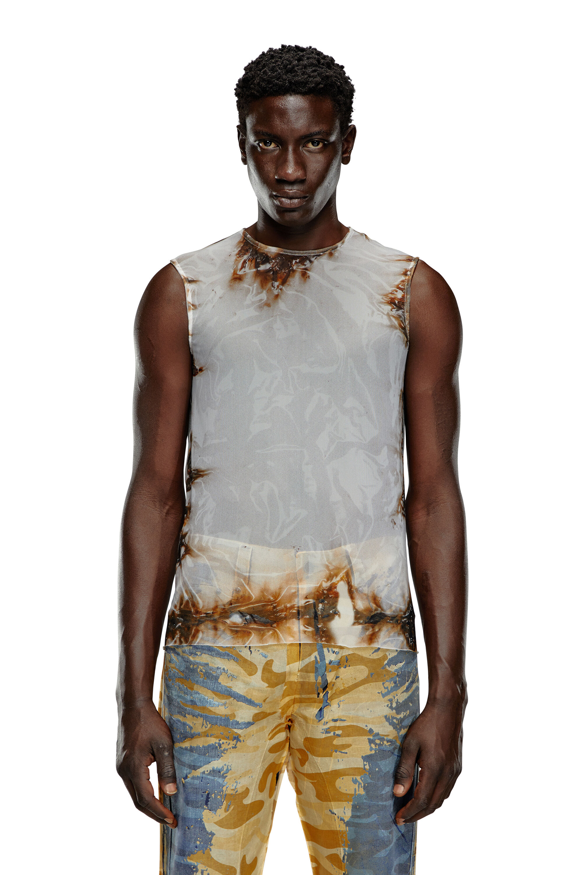 Diesel - T-BISCO-BURN-ART, Man Tulle top with burning plastic print in Multicolor - Image 6