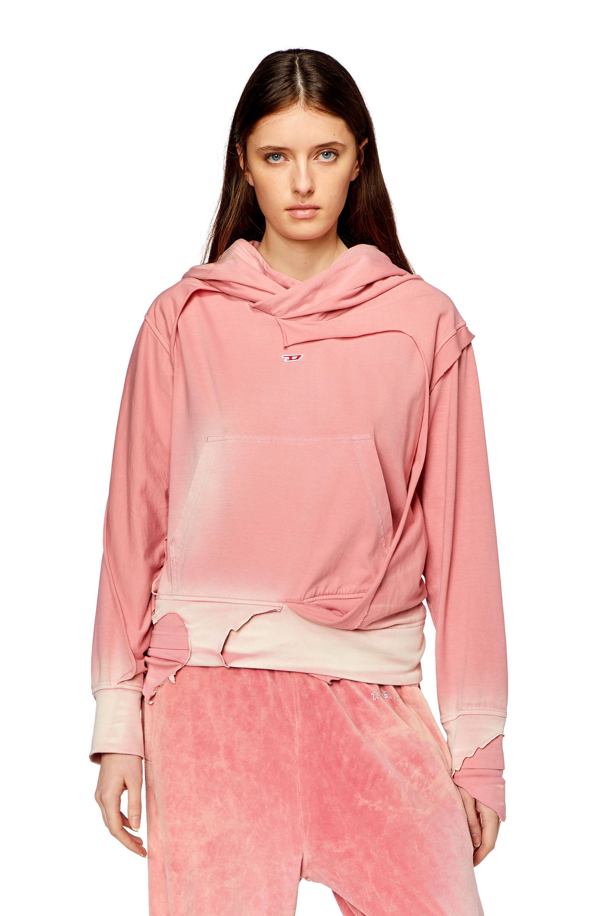 Diesel - F-MAITE, Woman's Hoodie with destroyed peel-off effect in Pink - 3