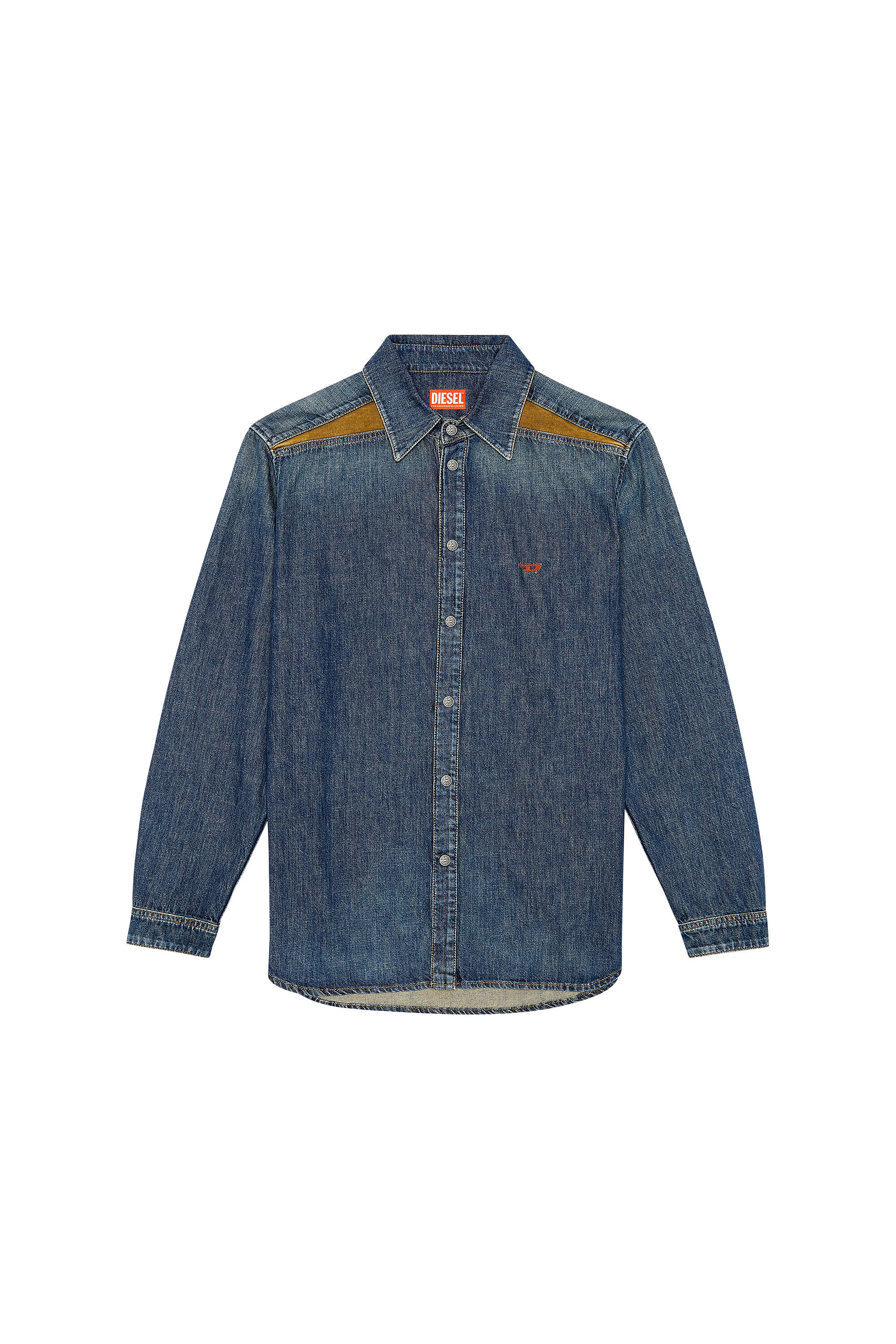 Diesel - D-SIMPLY-RS-D, Man Shirt in denim with contrasting panels in Blue - Image 1