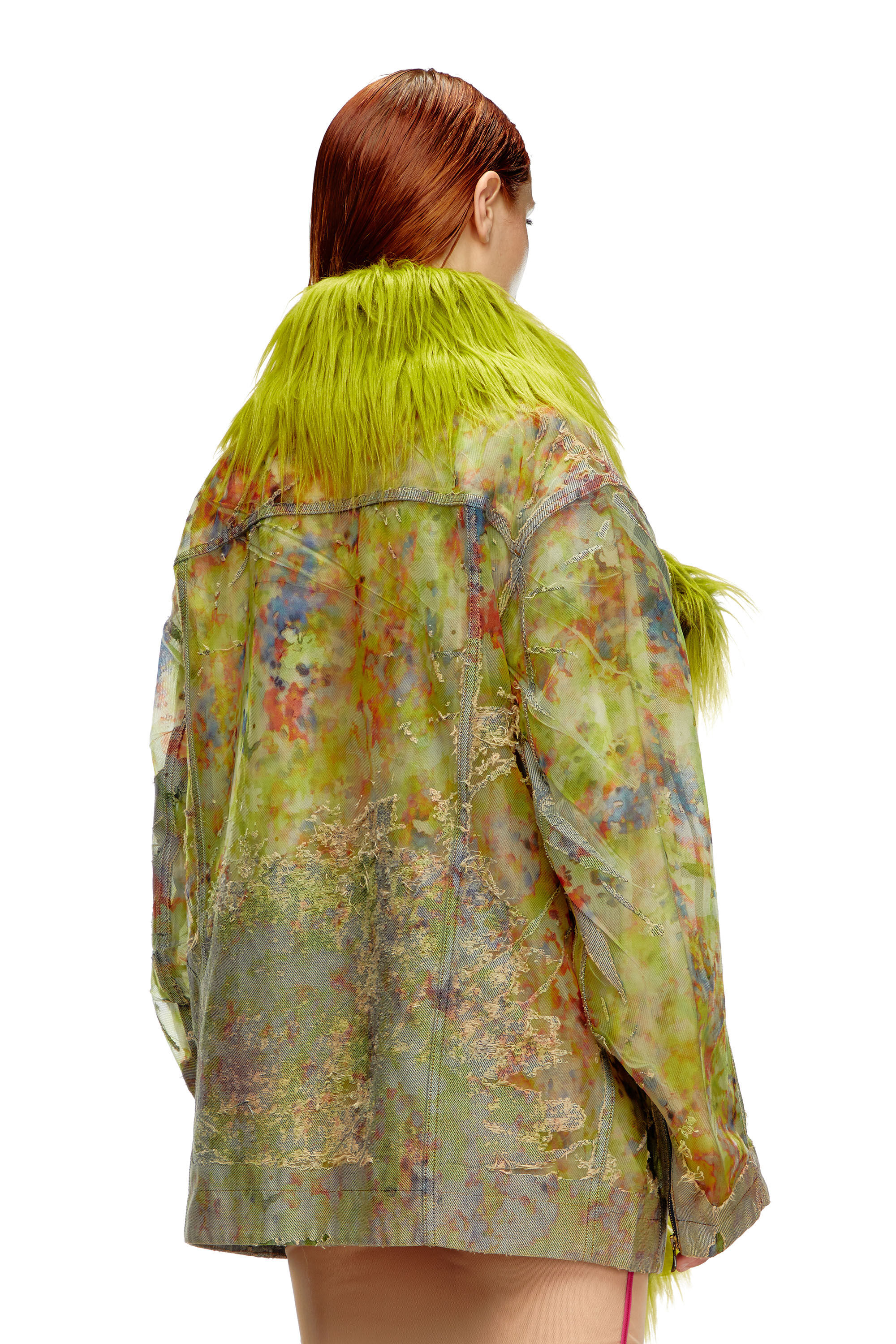 Diesel - DE-BIKA-FSE, Woman Printed devoré jacket with shaggy collar in Green - Image 5