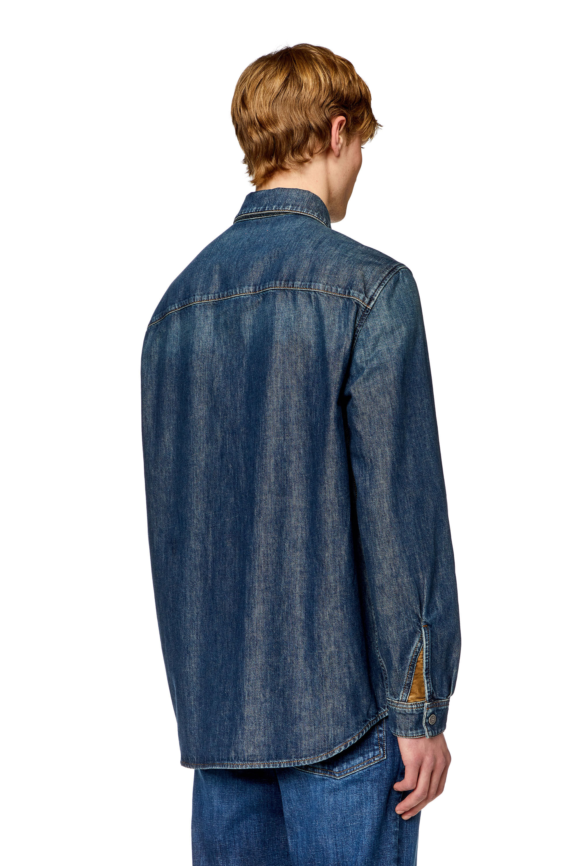Diesel - D-SIMPLY-RS-D, Man Shirt in denim with contrasting panels in Blue - Image 3