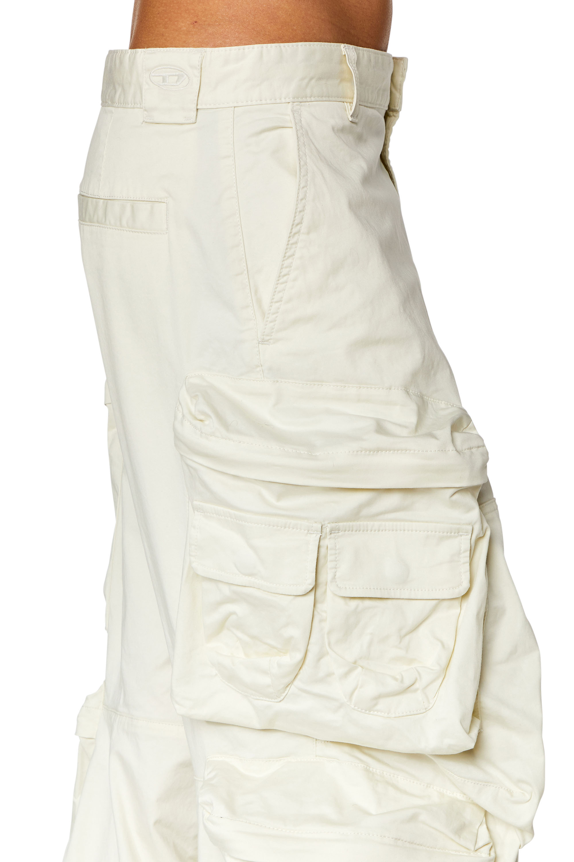 Diesel - P-HUGES-NEW, Man Cargo pants in stretch cotton satin in White - Image 3
