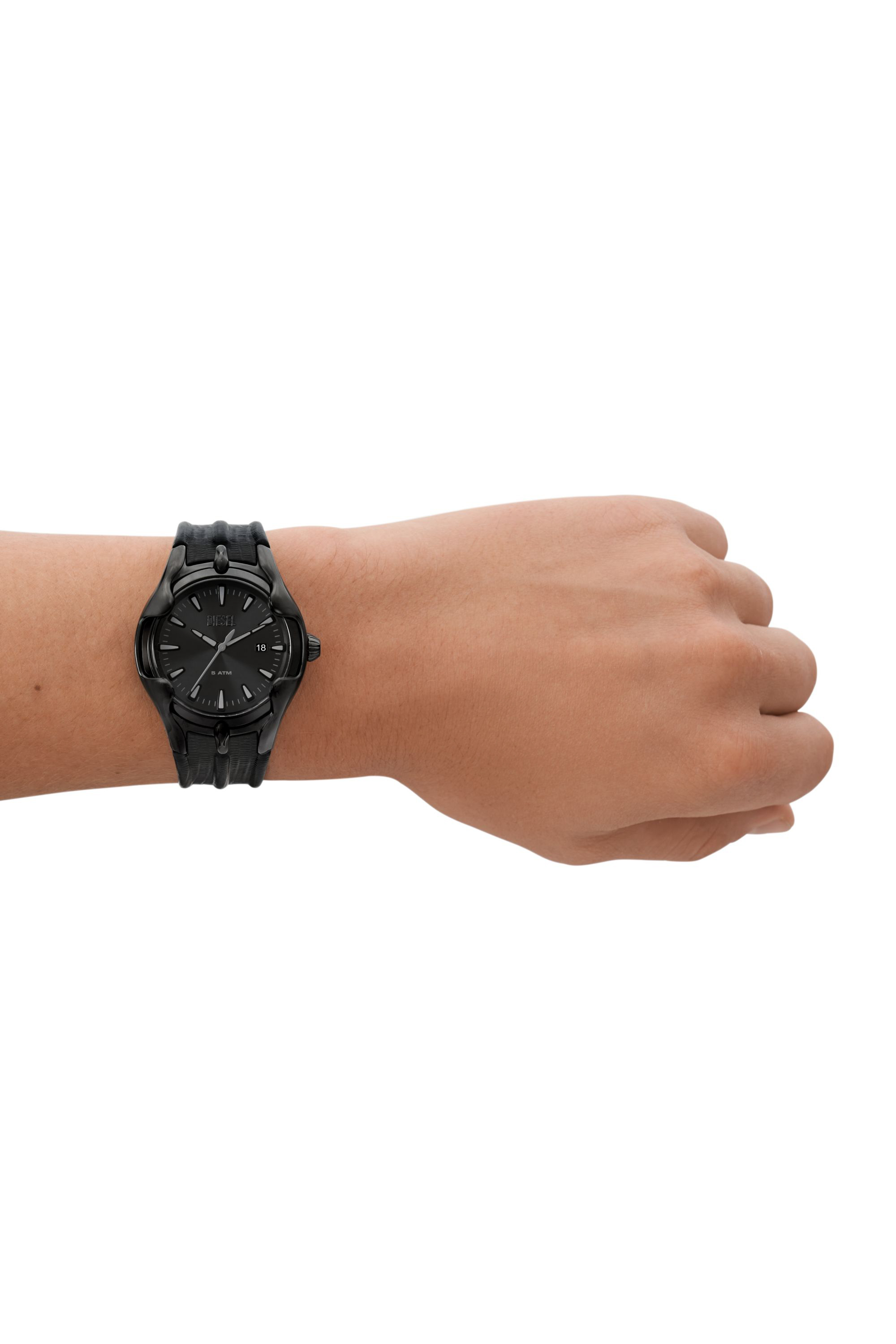 Diesel - DZ2193, Man Vert three-hand date black leather watch in Black - Image 5