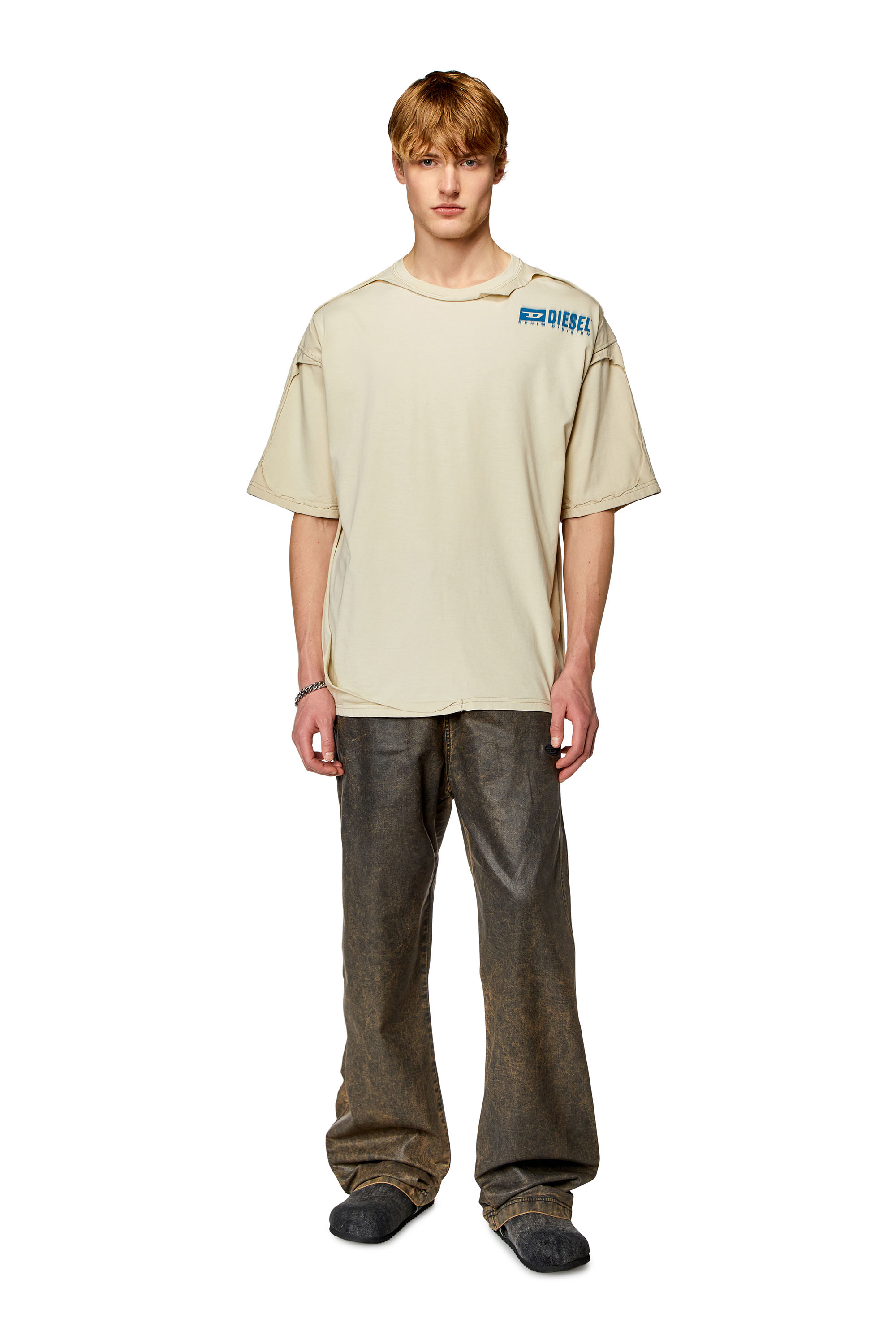 Diesel - T-BOXT-DBL, Man T-shirt with destroyed peel-off effect in Beige - Image 3