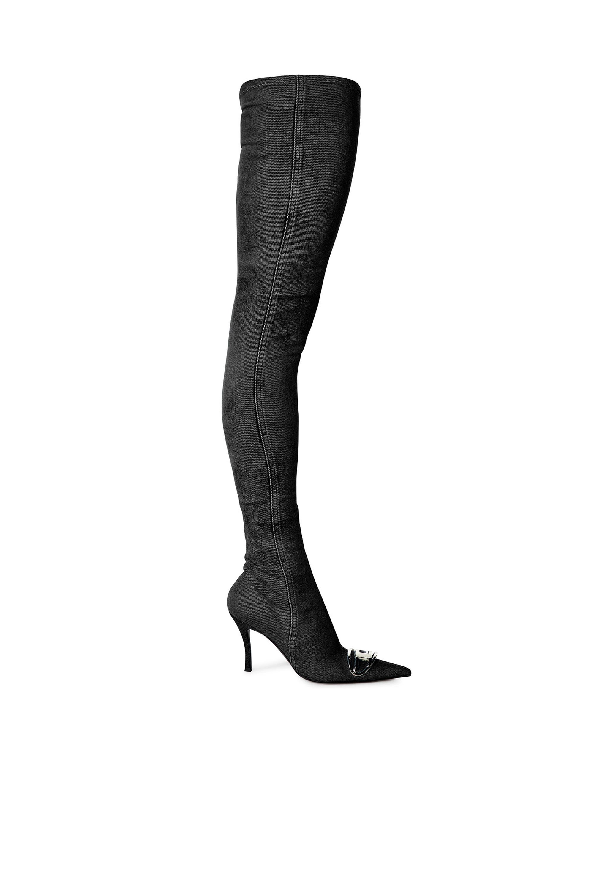 Diesel - D-VENUS TBT D, Mujer D-Venus-Botas por encima de la rodilla en denim elástico in Negro - Image 1