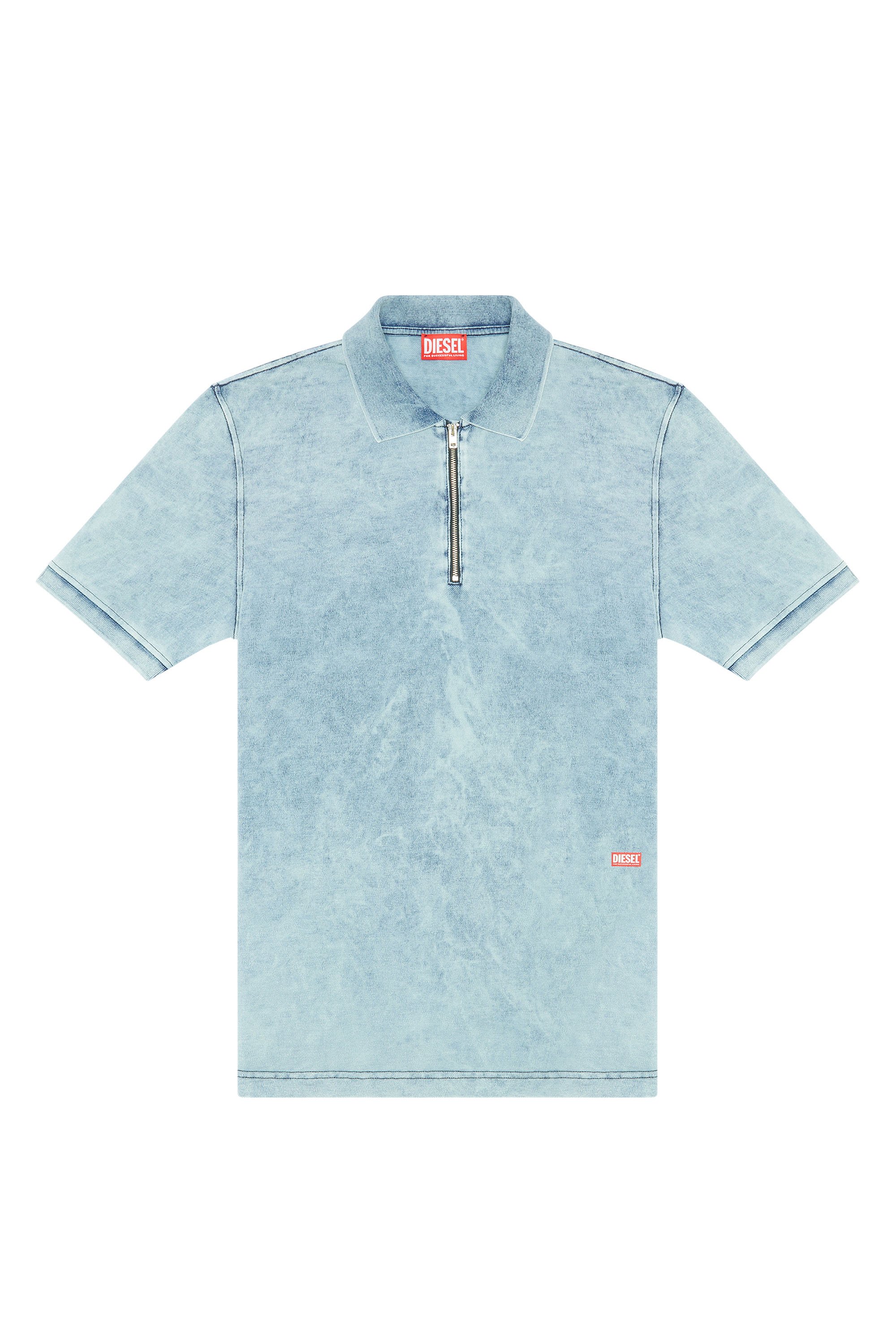 Diesel - T-SMITH-ZIP, Man Polo shirt in faded piqué in Blue - Image 5