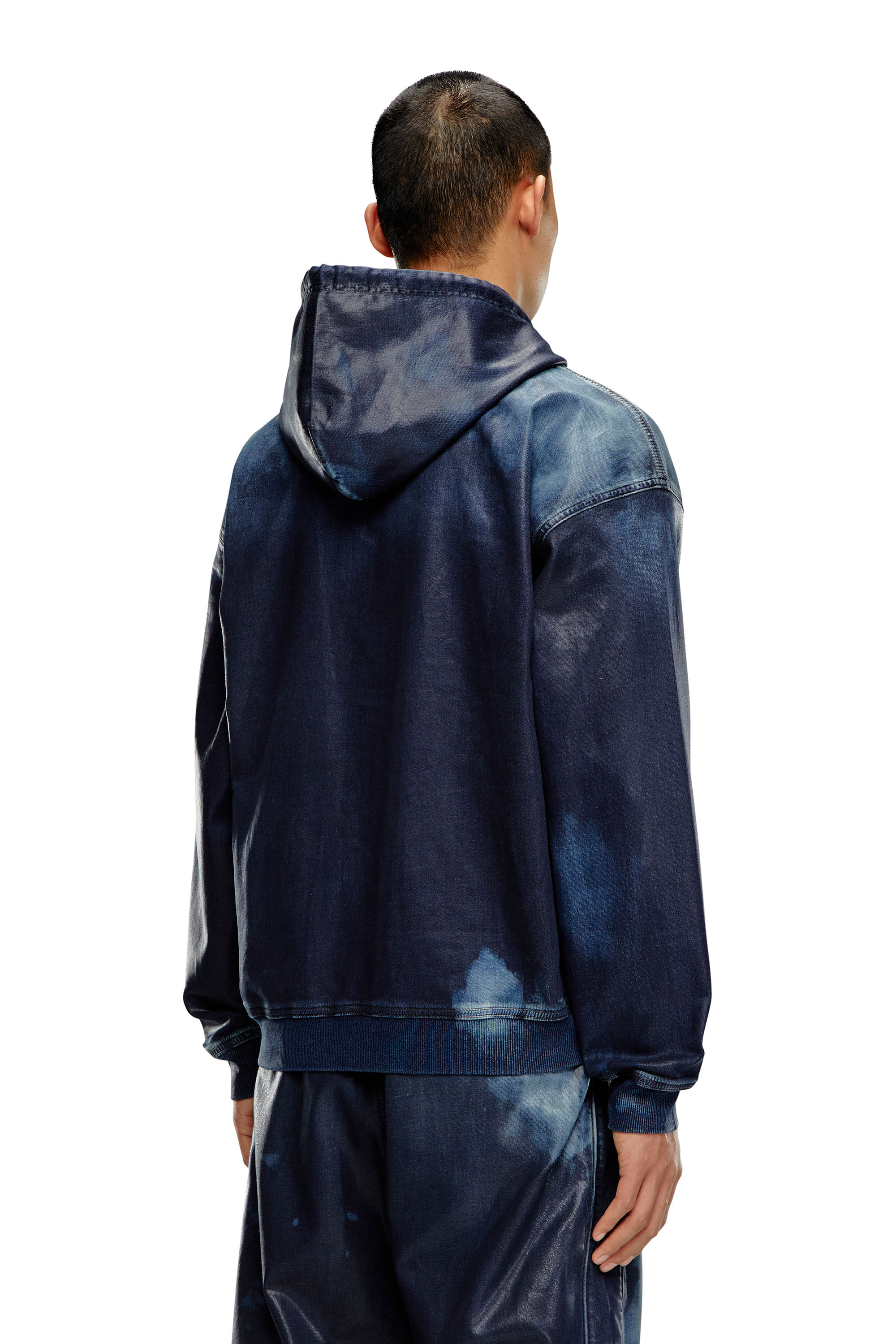 Diesel - D-GIR-S TRACK, Man Zip-up hoodie in coated Track Denim in Blue - Image 3