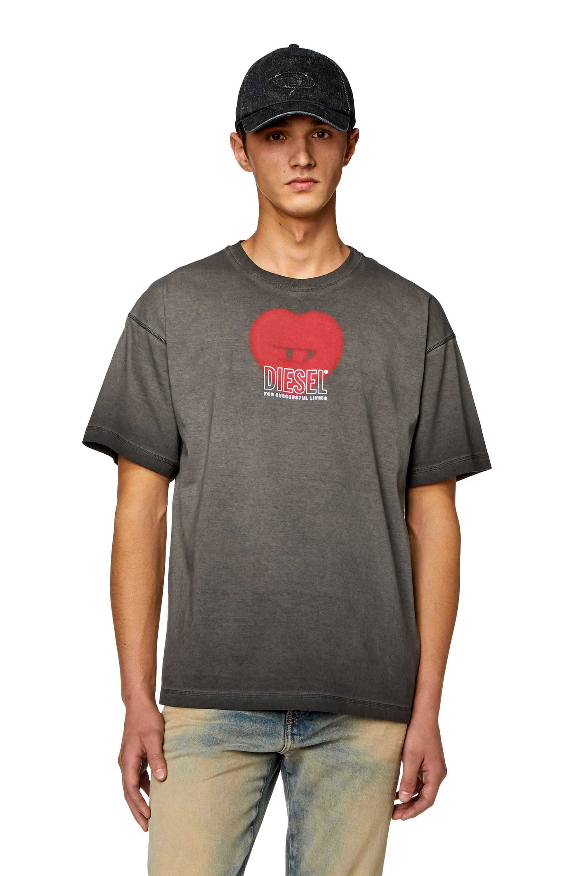 Diesel - T-BUXT-N4, Man T-shirt with heart print in Grey - Image 1