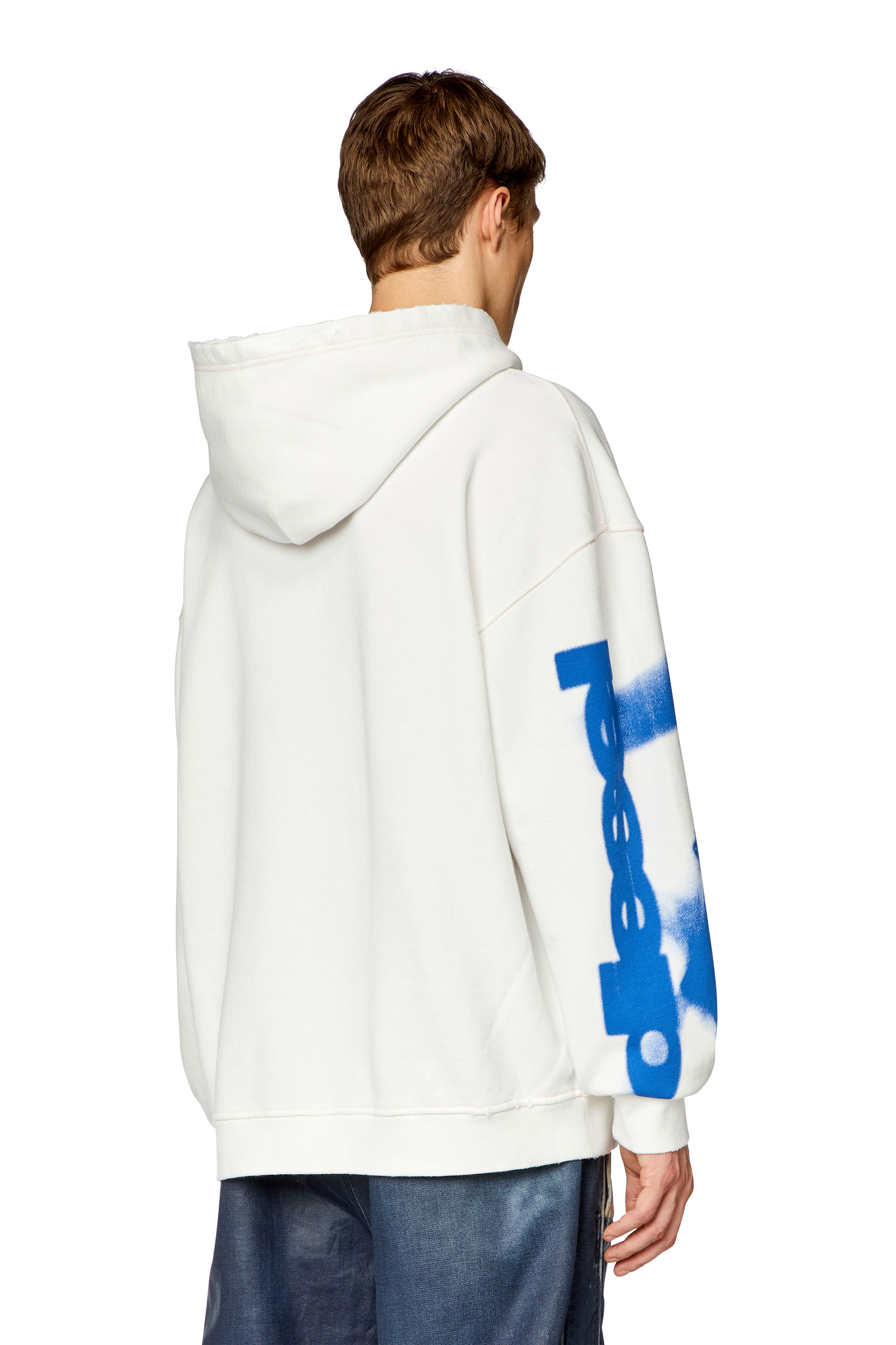 Diesel - S-BOXT-HOOD-N4, Hombre Sudadera desgastada con capucha y estampado manchado in Blanco - Image 3