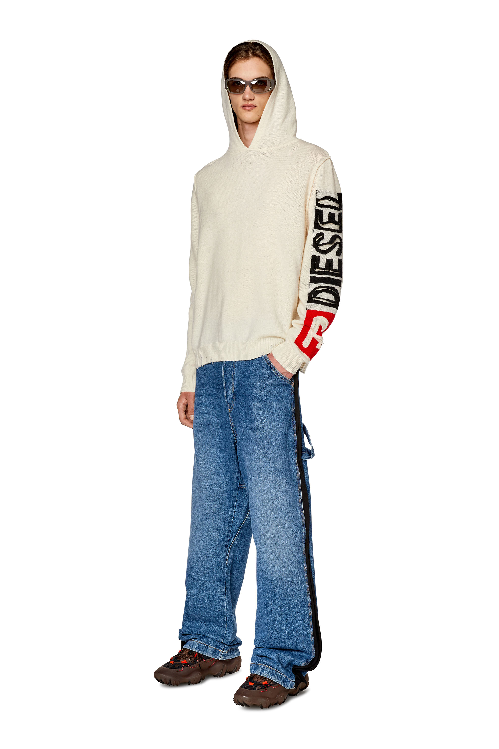 Diesel - K-TELENDO, Man Wool hoodie with cut-up logo in White - Image 3