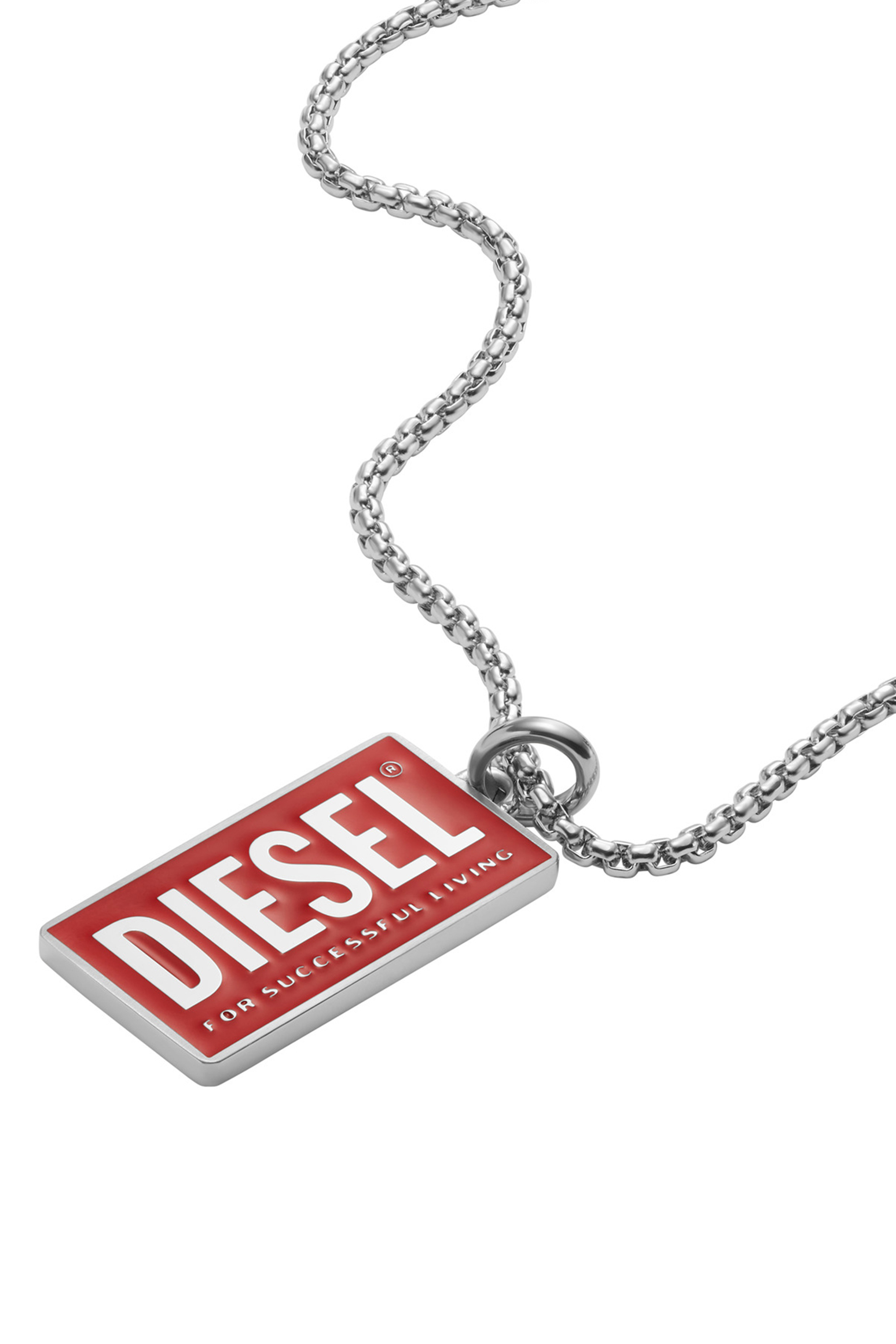Diesel - DX1368, Unisex Collar con placa de identificación del logotipo de acero inoxidable in Rojo - Image 1