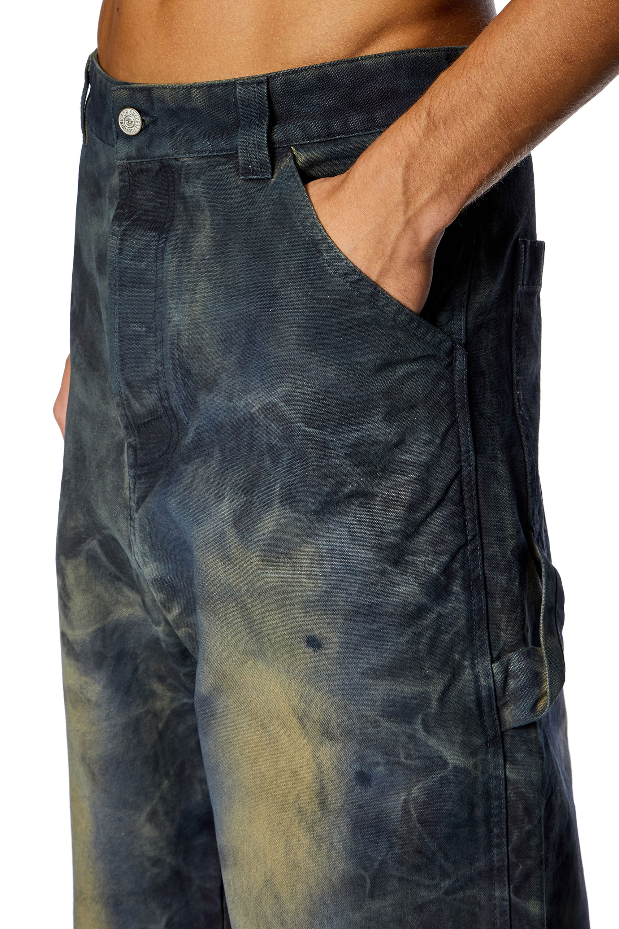 Diesel - P-LIVERY, Man Utility pants in treated canvas in Blue - Image 3