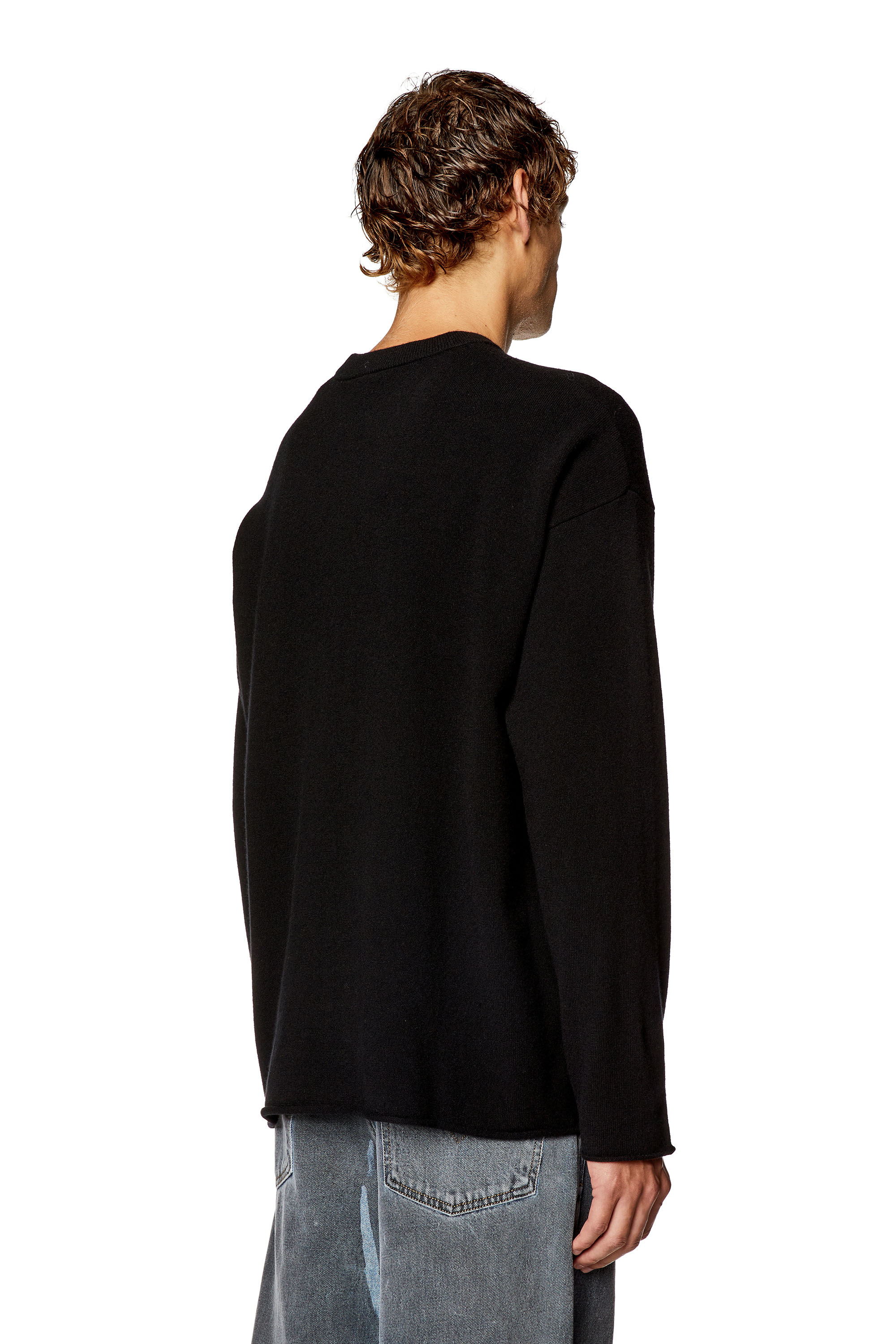 Diesel - K-FLOYD, Man Wool jumper with peel-off Super Logo in Black - Image 2