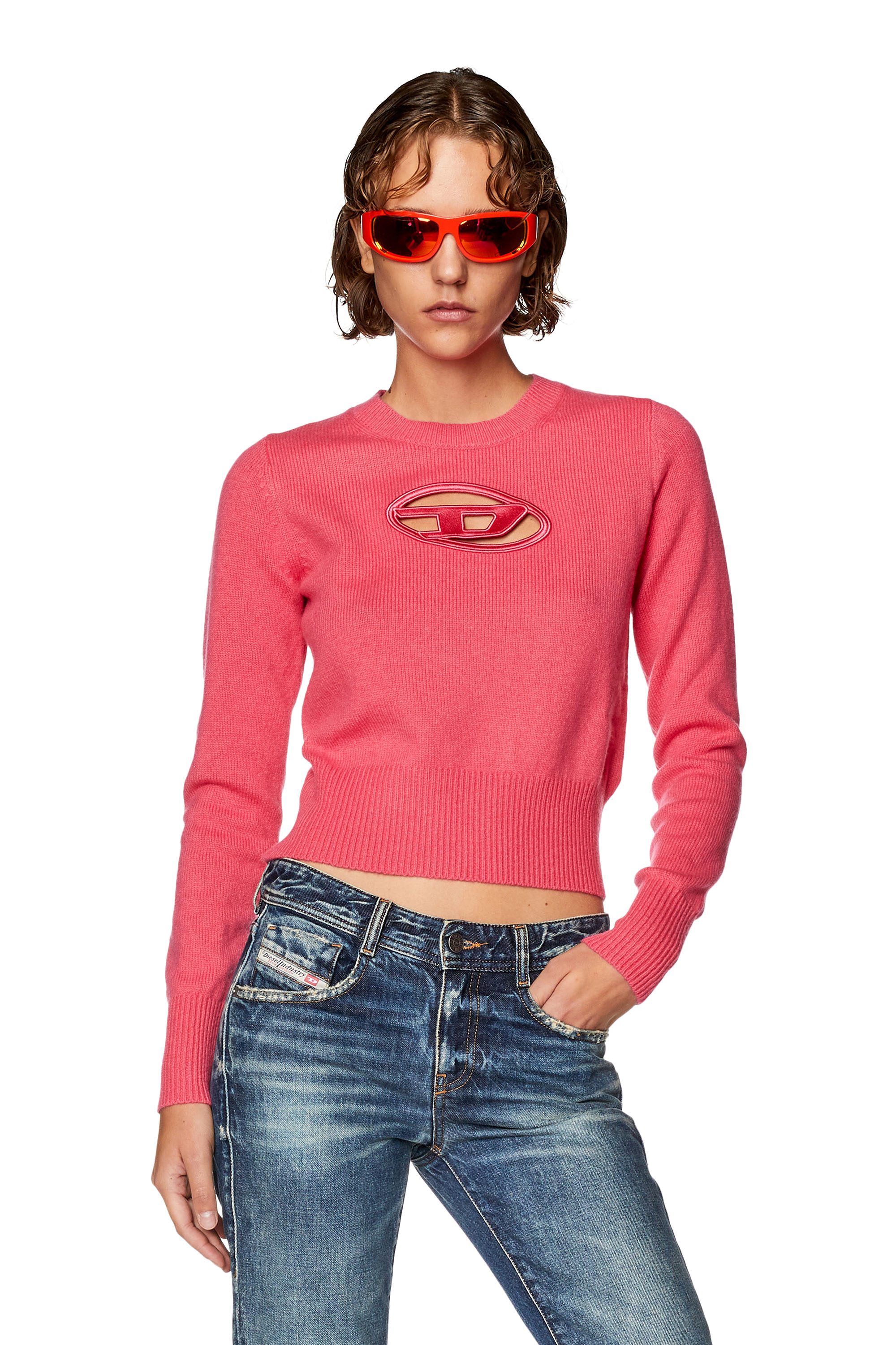 Diesel - M-AREESA, Mujer Jersey con logotipo recortado bordado in Rosa - Image 1