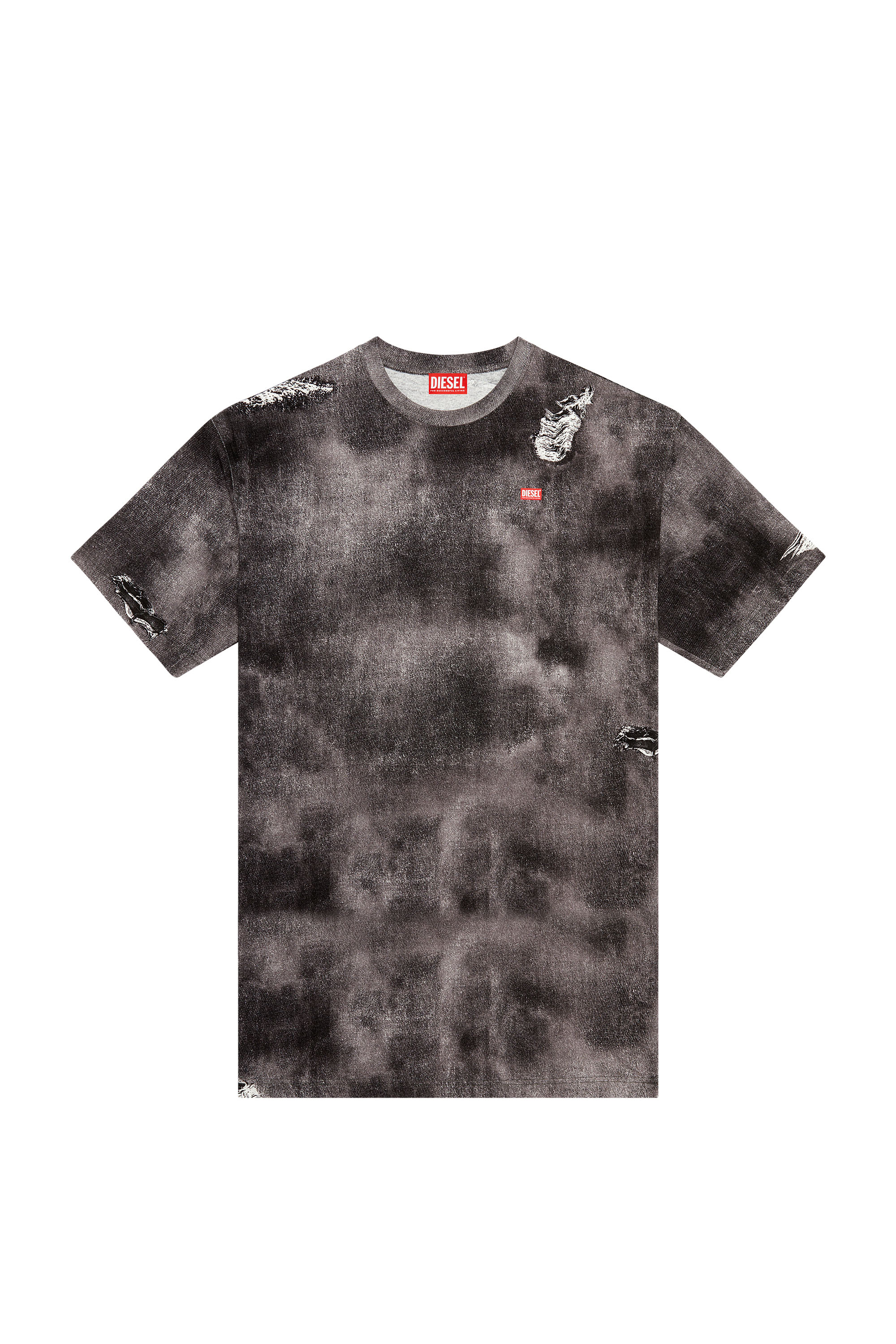 Diesel - T-WASH-N2, Man T-shirt with trompe l'oeil denim print in Black - Image 4