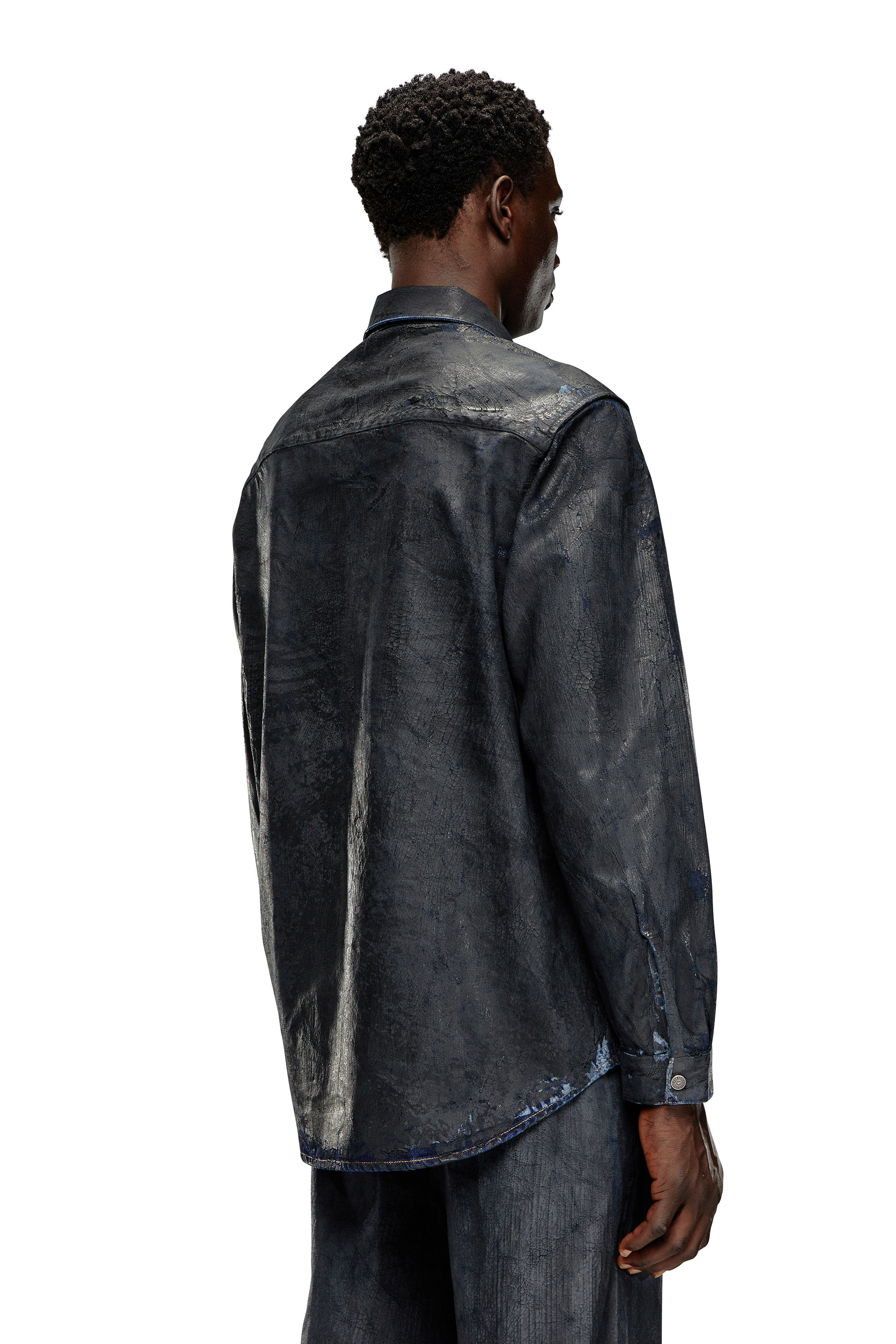 Diesel - D-SIMPLY-FSE, Man Denim shirt with craquelé coating in Black - Image 3