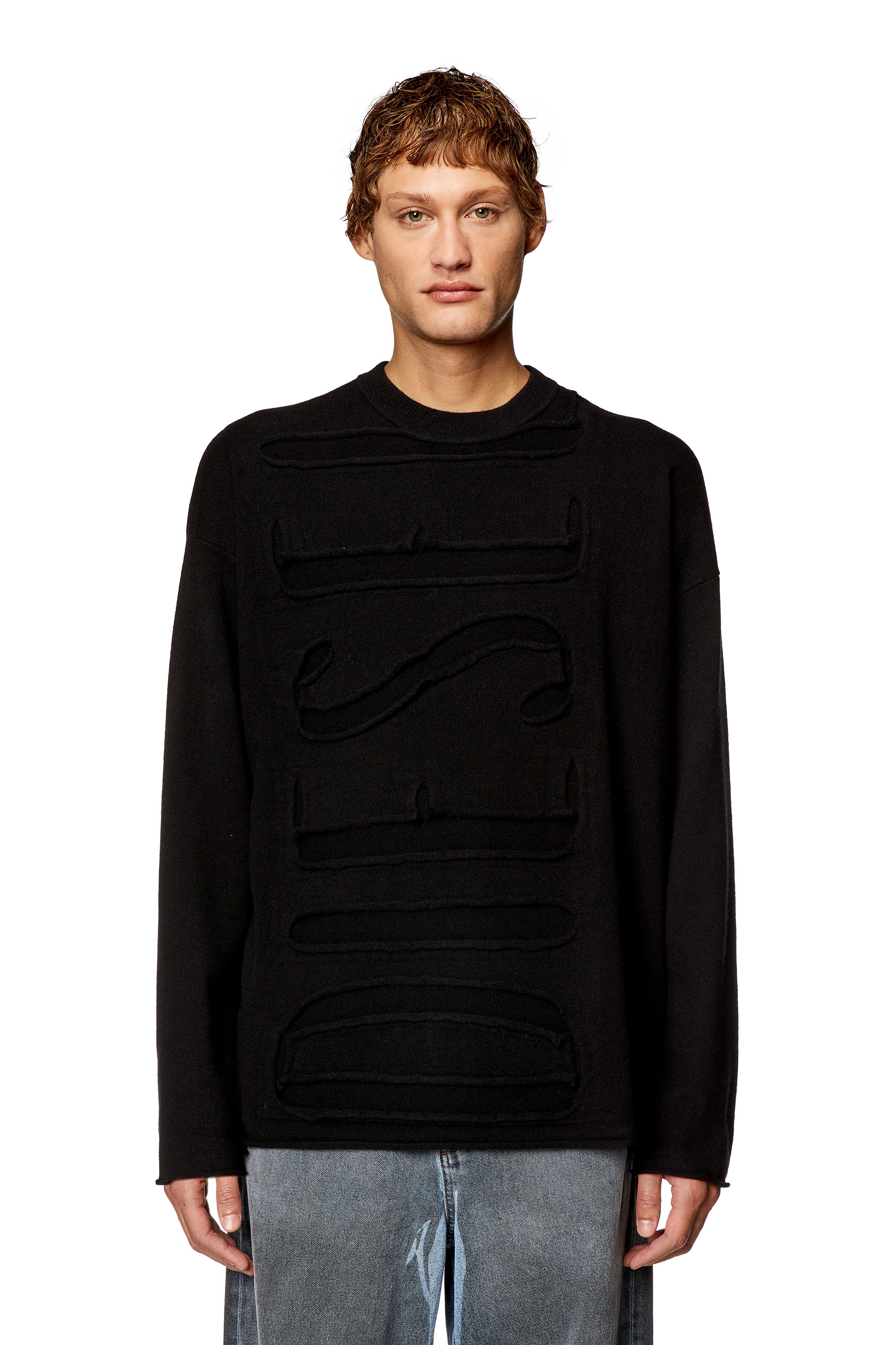 Diesel - K-FLOYD, Man Wool jumper with peel-off Super Logo in Black - Image 1