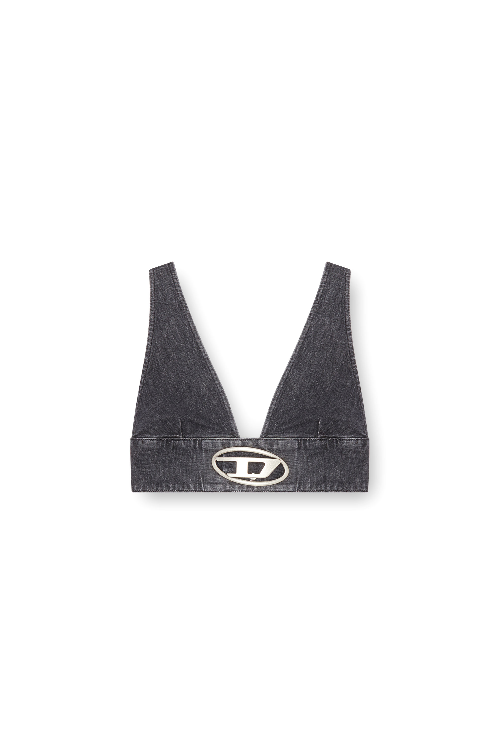 Diesel - DE-ELLY-S, Mujer Sujetador top en denim con placa Oval D in Negro - Image 4