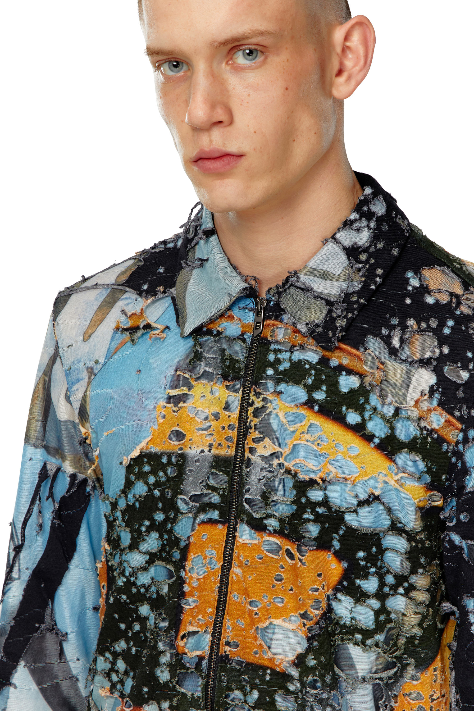 Diesel - S-CORN-PEEL, Man Destroyed shirt with cinema prints in Multicolor - Image 4
