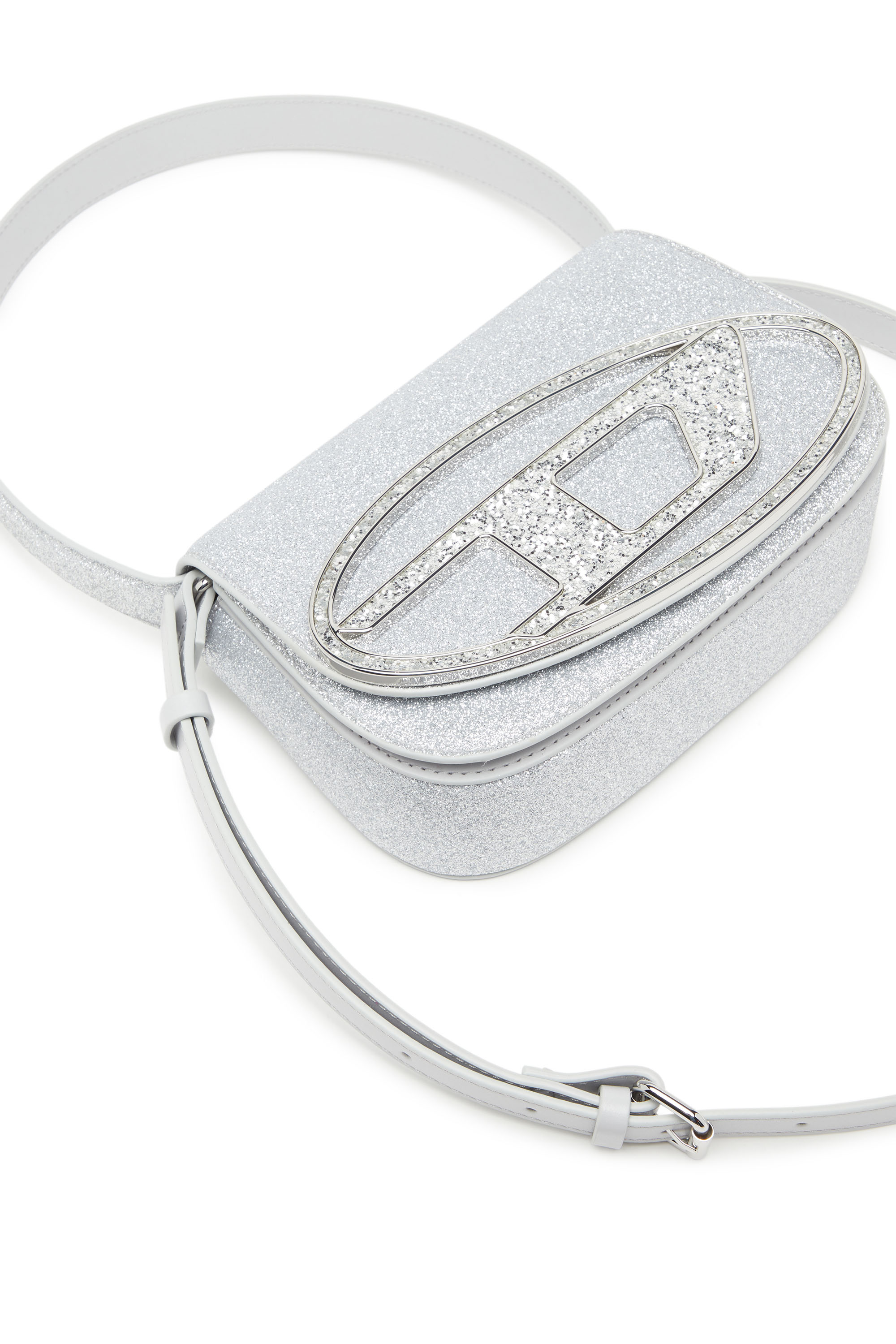 Diesel - 1DR, Woman 1DR-Iconic shoulder bag in glitter fabric in Silver - Image 5
