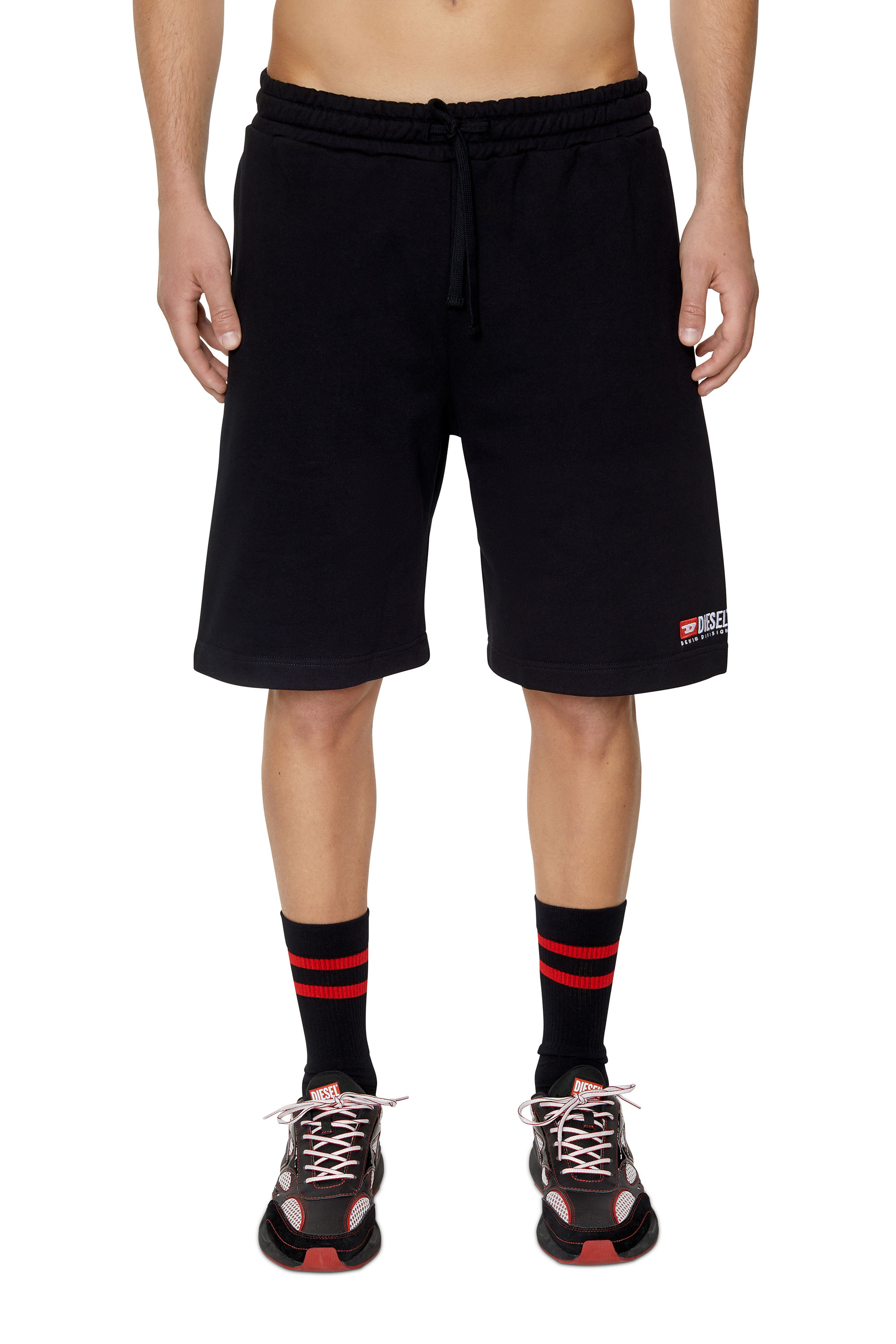 Diesel - P-CROWN-DIV, Man Sweat shorts with logo embroidery in Black - Image 1