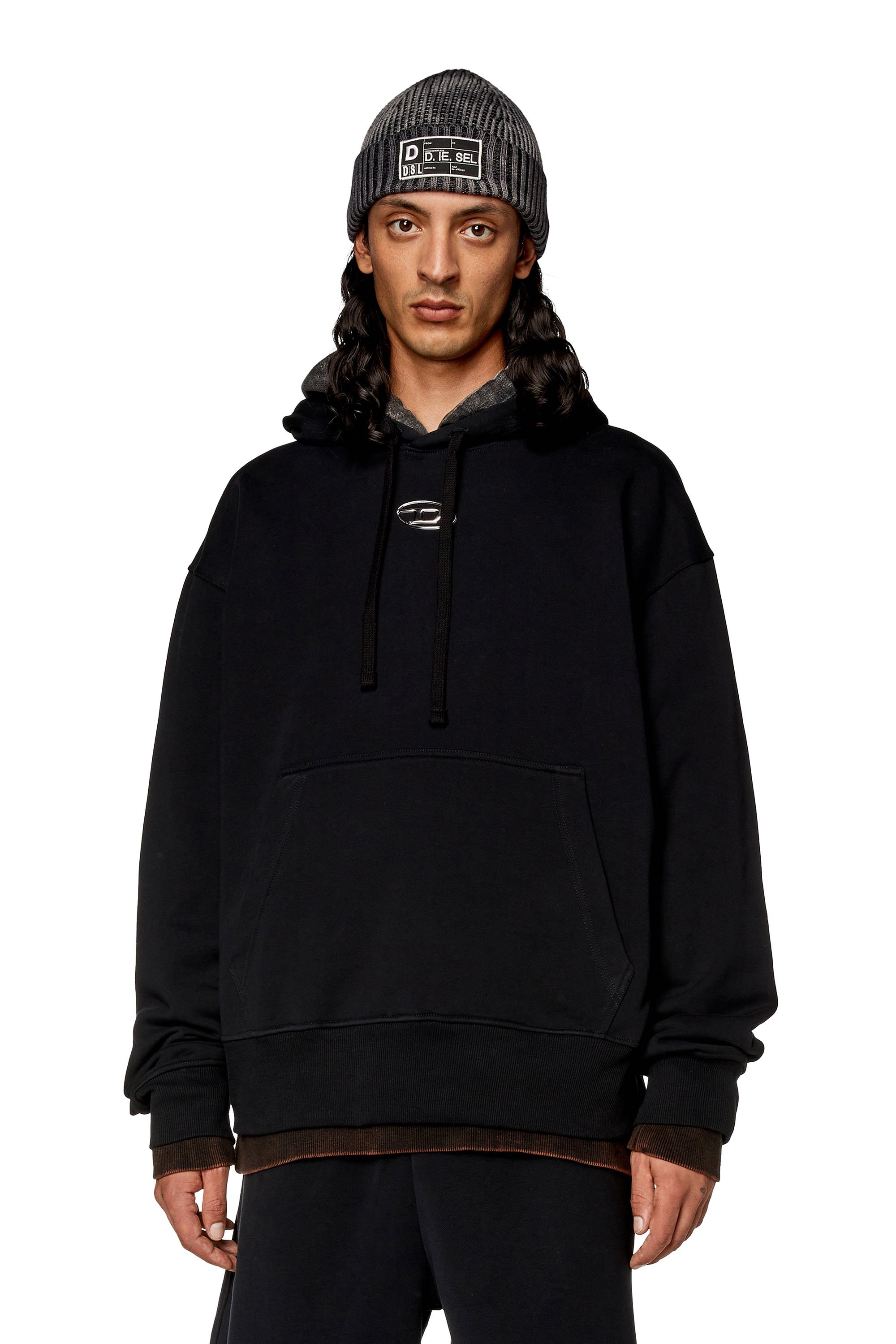 Diesel - S-MACS-HOOD-OD, Man Oversized hoodie with metallic logo in Black - Image 1
