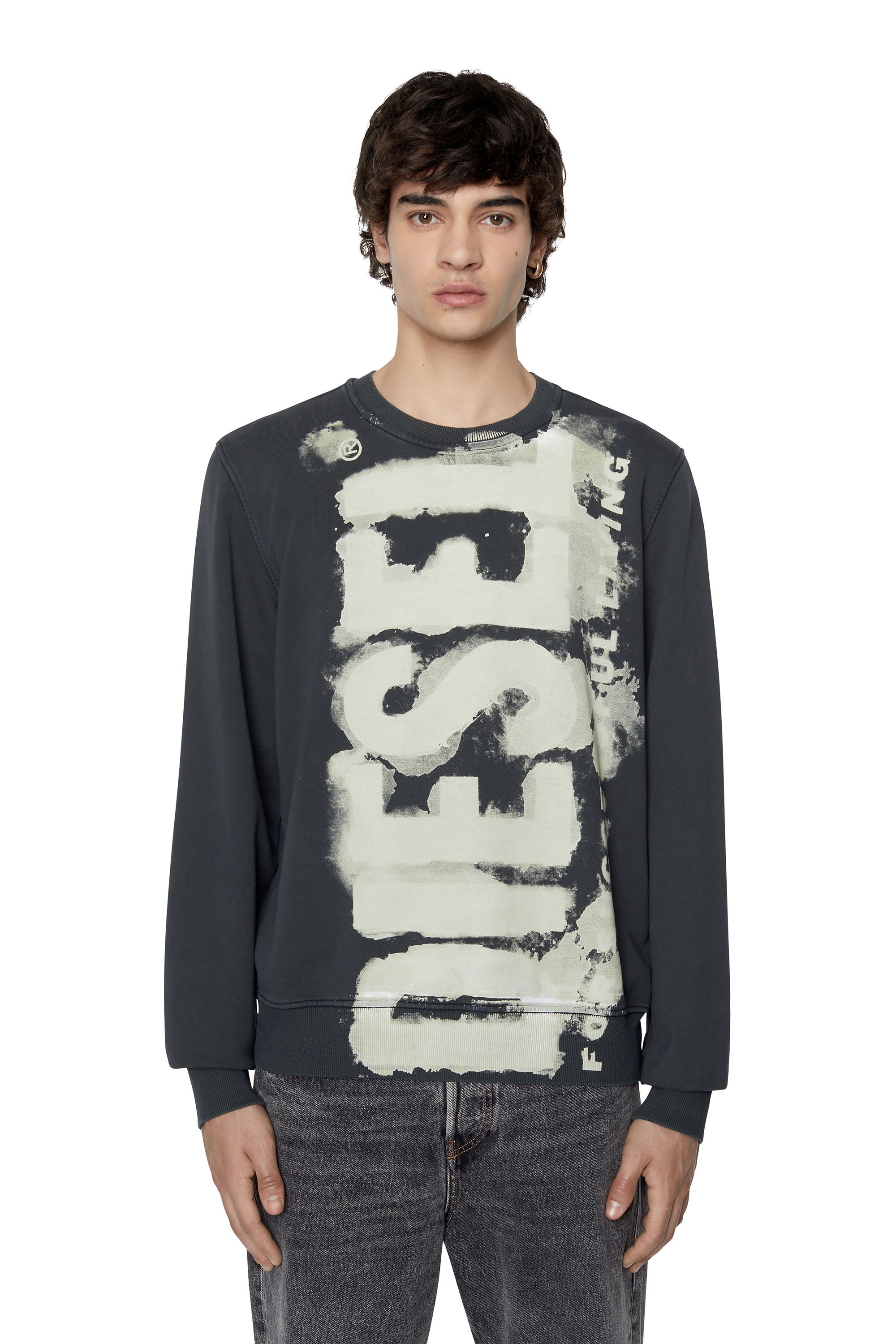 Diesel - S-GINN-E5, Man Sweatshirt with bleeding-effect logo in Grey - Image 1