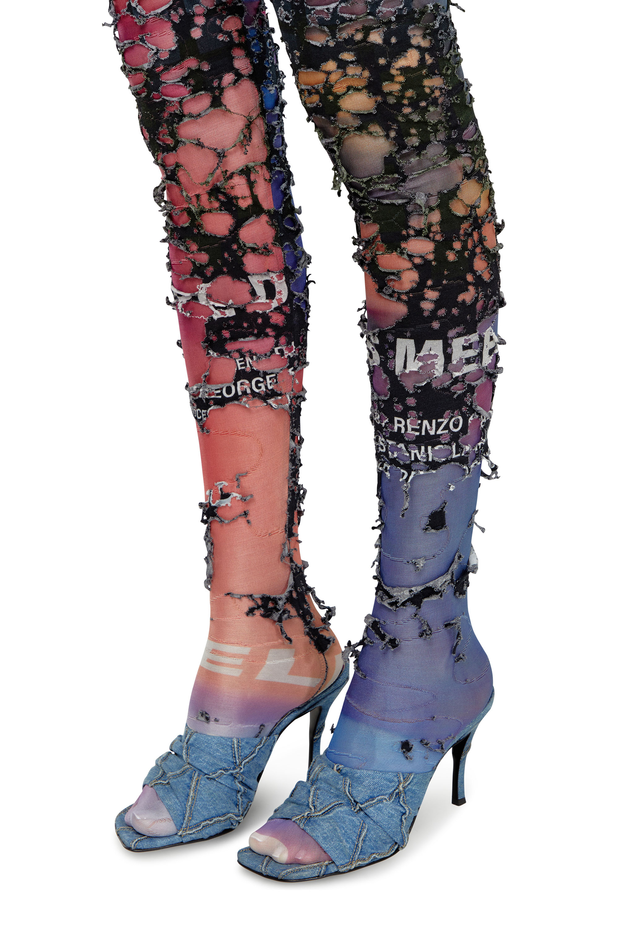 Diesel - P-KOLL-DEV, Woman Destroyed tights with cinema prints in Multicolor - Image 3