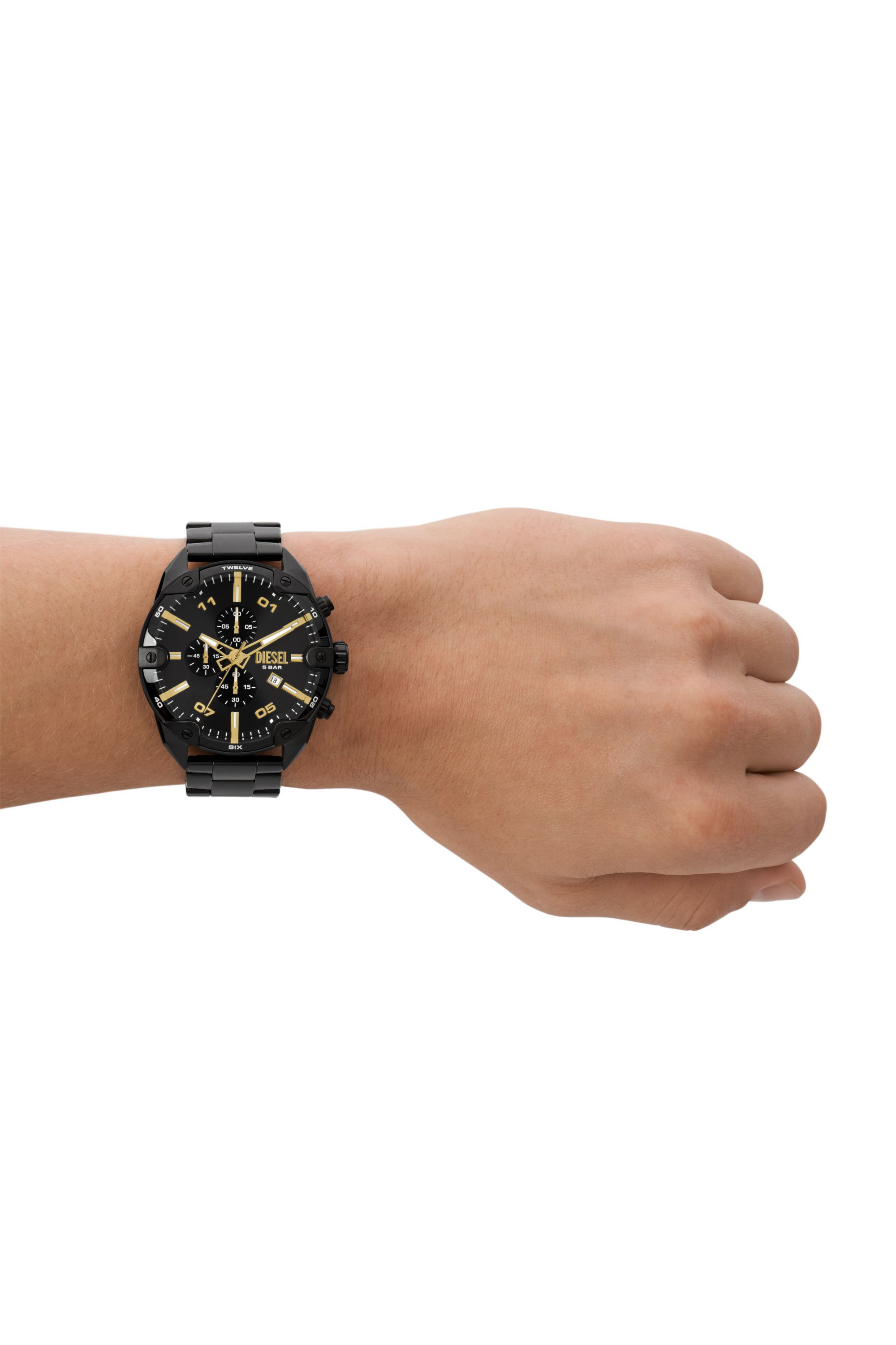 Diesel - DZ4644, Man Spiked chronograph black stainless steel watch in Black - Image 4