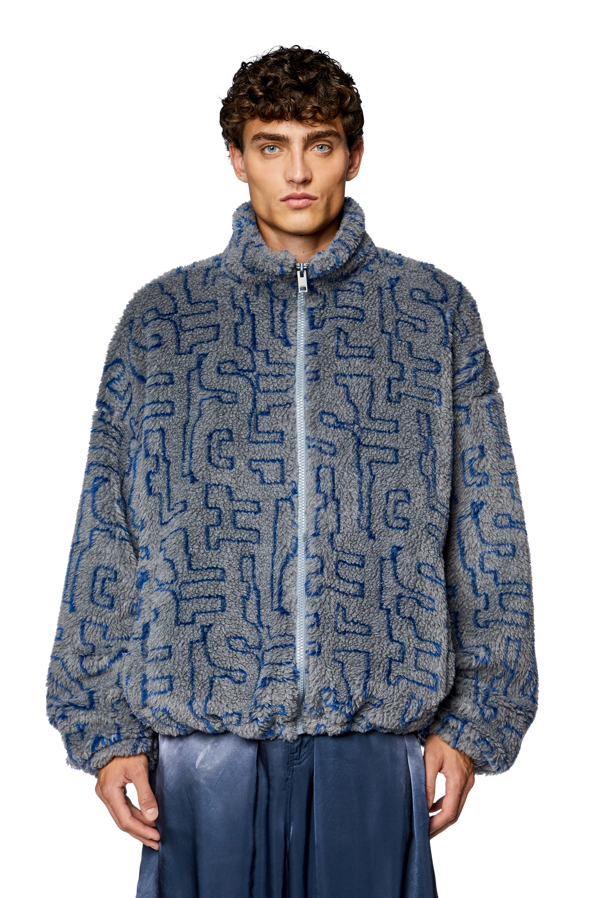 Diesel - S-LUCK, Man Teddy fleece jacket with Diesel monogram in Grey - Image 5