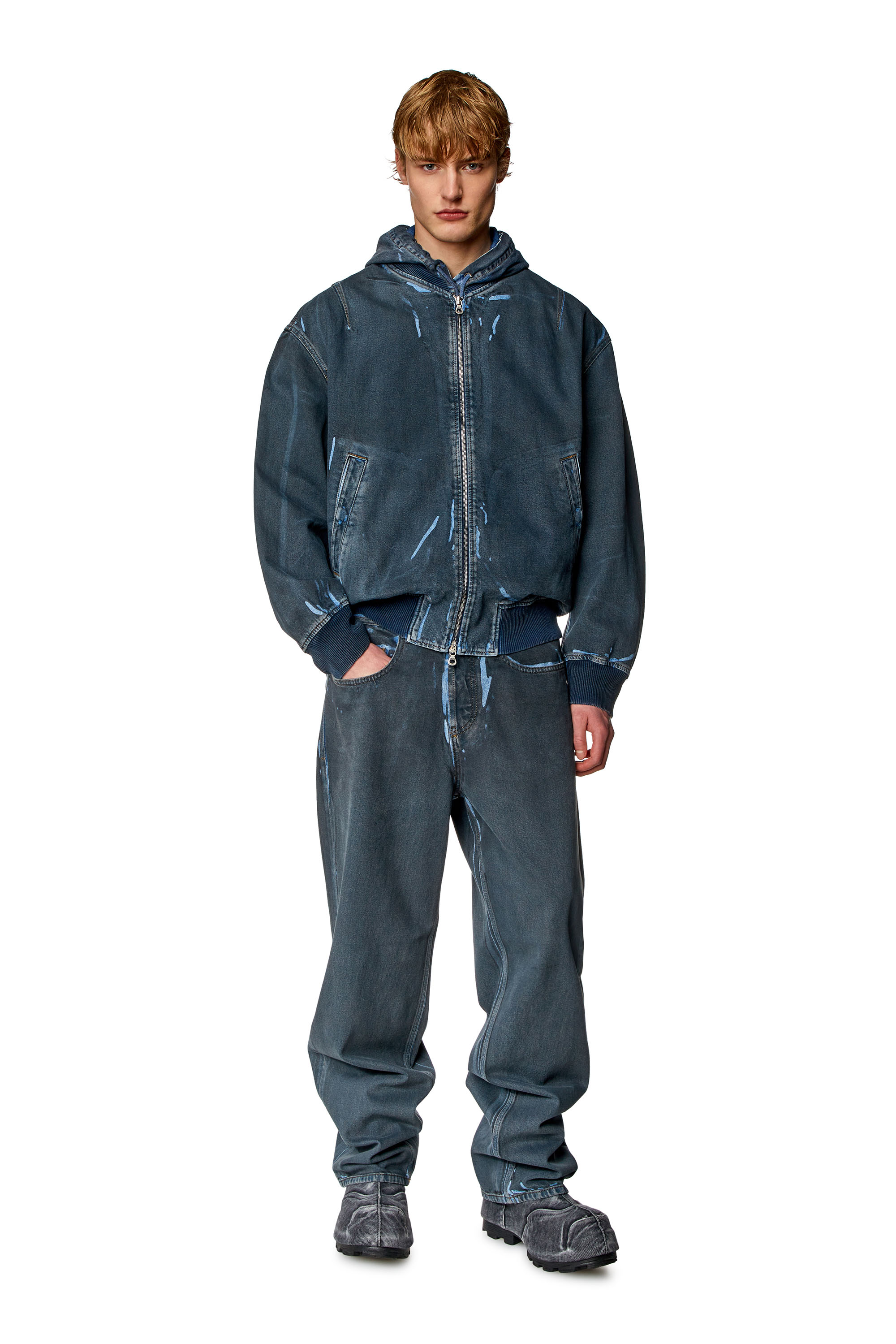 Diesel - D-VINZ-S, Man Bomber jacket in used-effect coated denim in Blue - Image 5