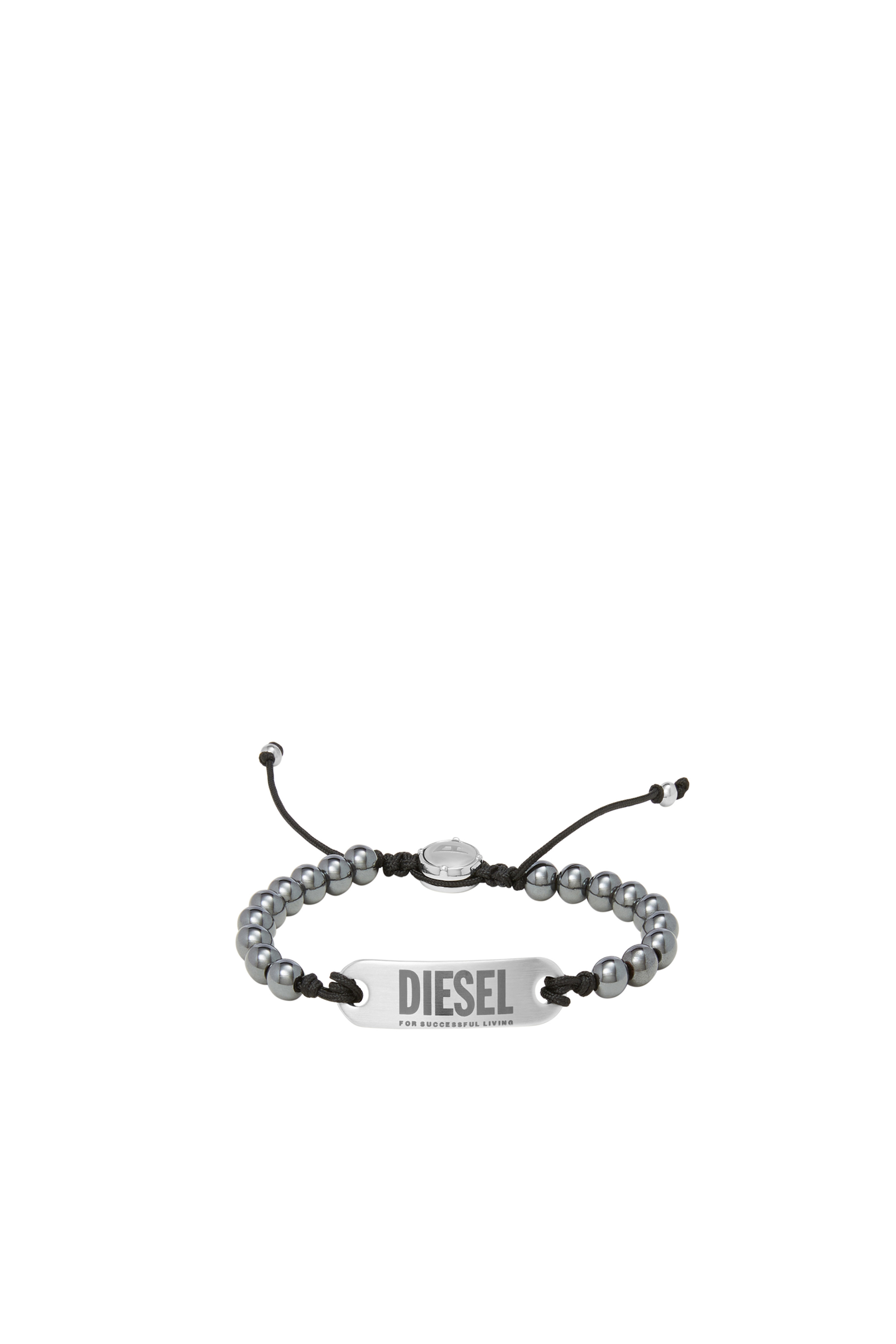 Diesel - DX1359, Man Silver ID gray agate Beaded bracelet in Grey - Image 1