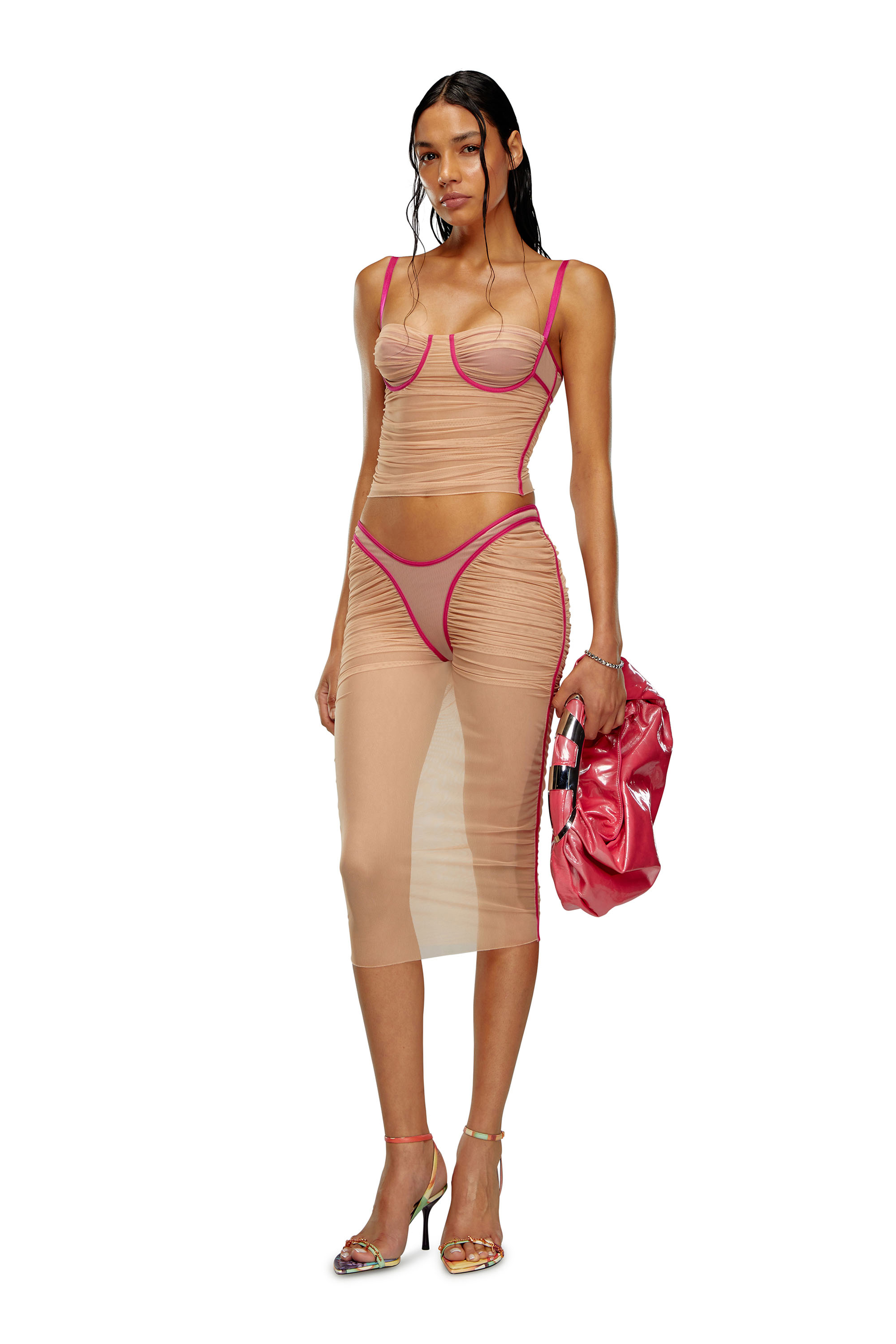 Diesel - O-LYLA, Mujer Falda midi transparente de tul fruncido in Rosa - Image 2