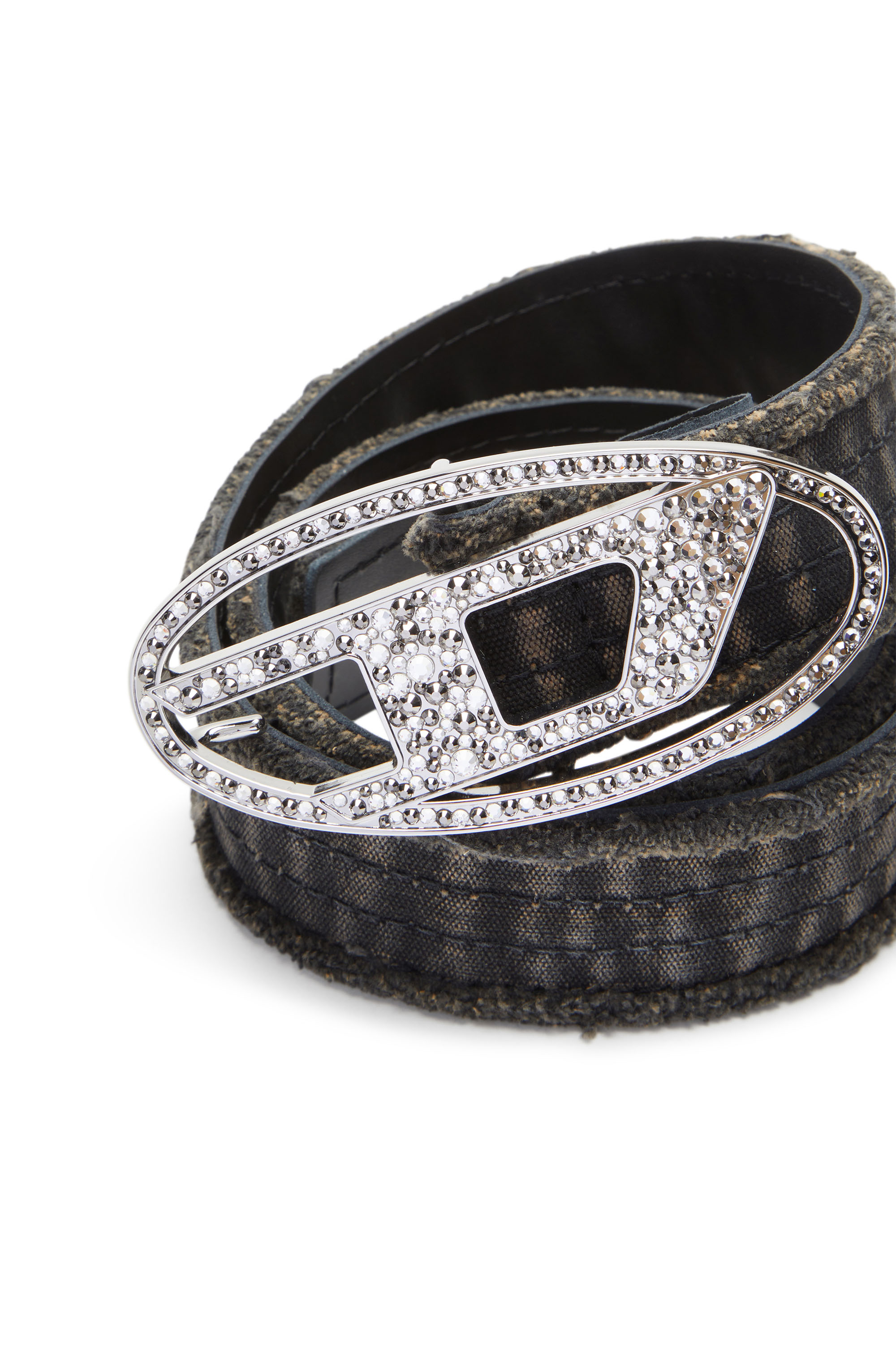 Diesel - B-1DR STRASS, Mujer Cinturón de lona y cuero con cristales in Negro - Image 3