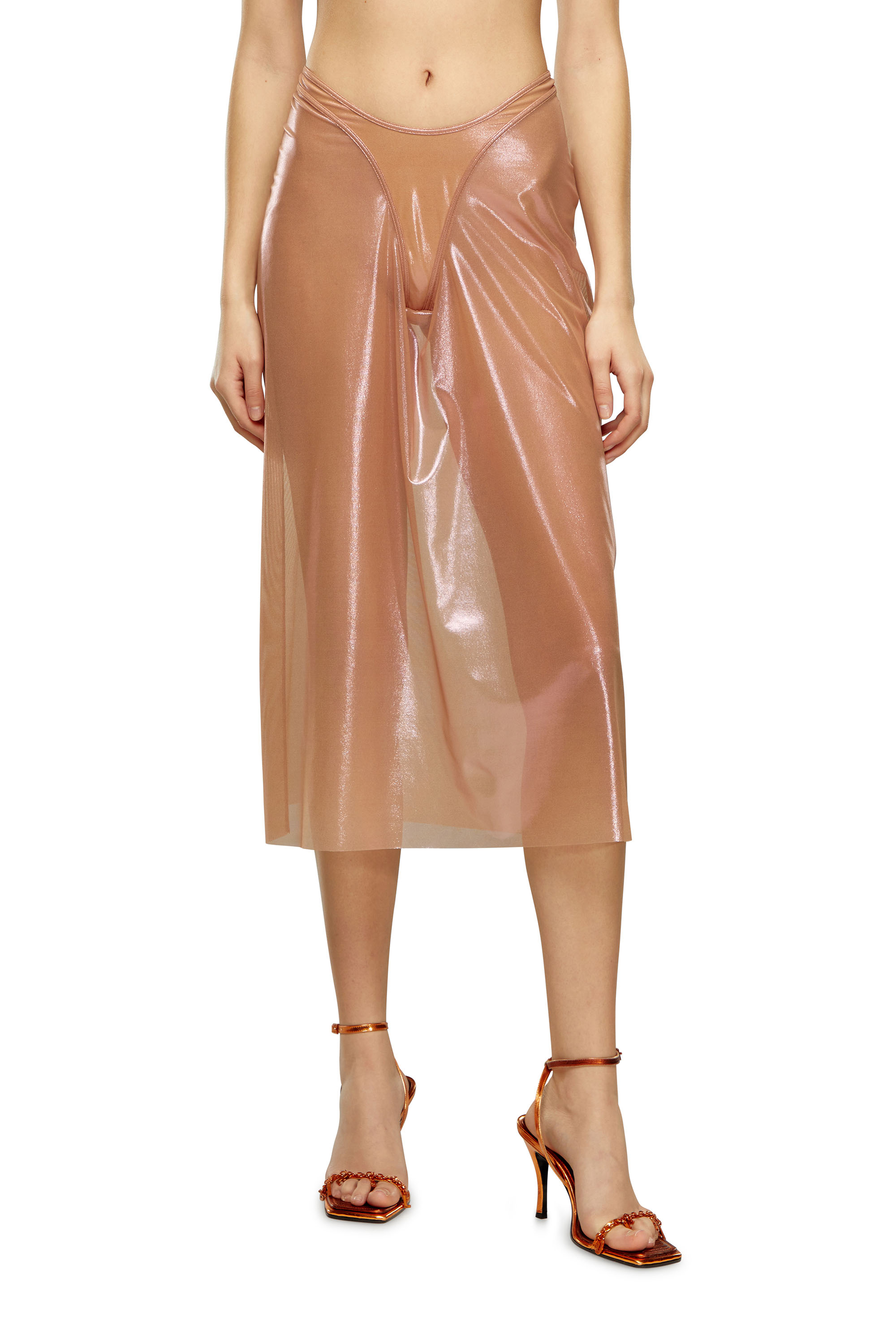 Diesel - O-MONI, Mujer Falda midi transparente de tul recubierto brillante in Rosa - Image 1